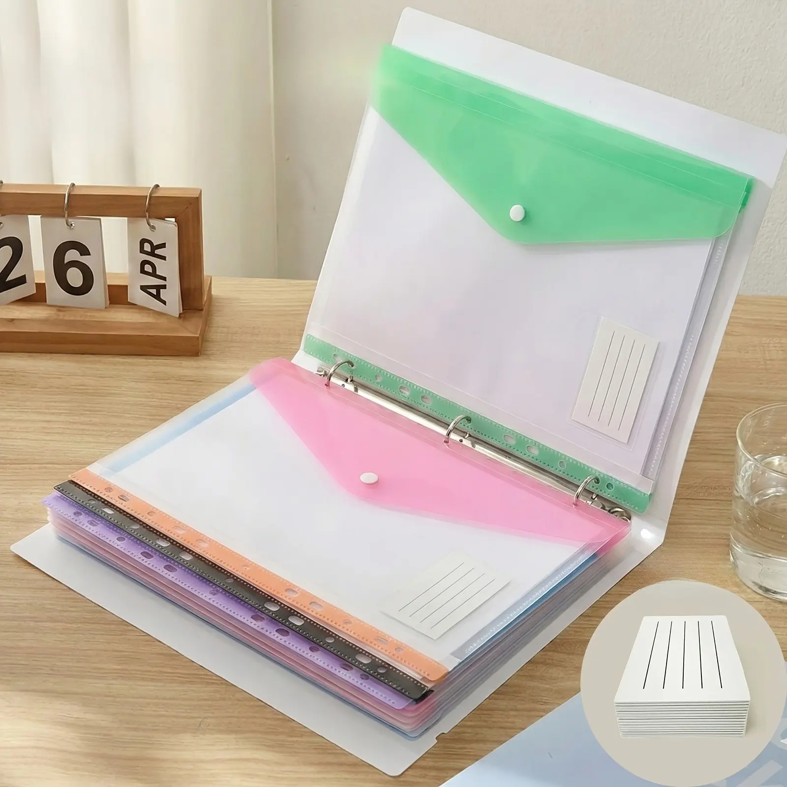 6/12pcs A4 Loose Leaf File Folder Set, Plastic folders with pockets, PP material organizers with 11-ring binder pockets and snap closure for sorting and protecting files, suitable for school, office and home use