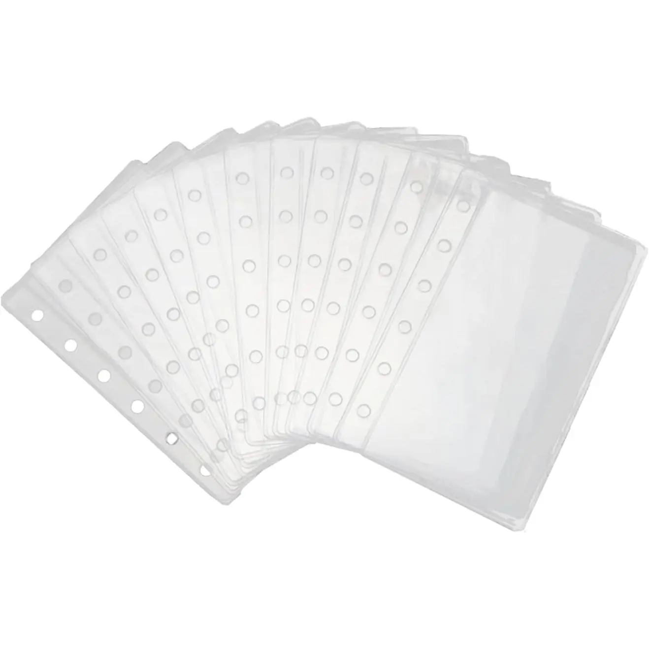A7 Binder Pockets, 12 count PVC Binder Pouches, Loose Leaf 6 Holes Top Open  Budget Envelopes, Clear Binder Pouches for Protectors Organize Photos, Cards, Bills (A7)