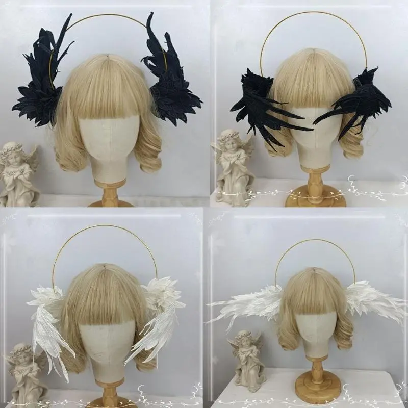 Womens Mary Halos Crowns Headband Angel Wing Tiara Hair Accessories Goddess Headpiece Headdress for Cosplay