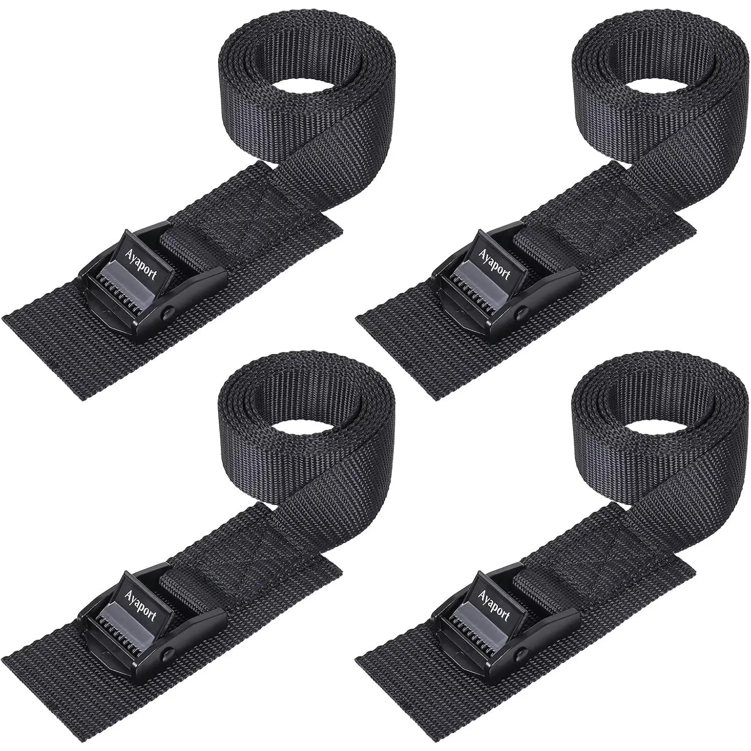 Lashing Straps with Buckles 1" x 6', 4 Pack| Cam Buckles Cinch Strap for Cargo, Trucks, Motorcycle, SUP, Kayak, Canoe, Trailer, Black