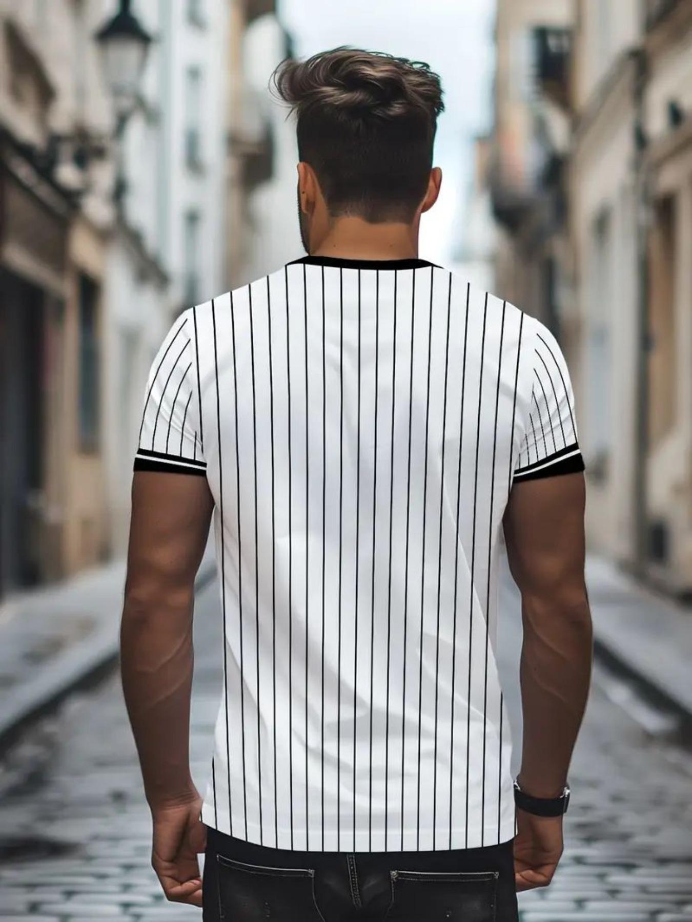 Men's Fashion Round Neck Graphic Tee, 3D Printed Los Angeles Stripes Design, Comfortable Fitted Summer Casual Wear, Perfect Gift for Boyfriend Men's Fashion Round Neck Graphic Tee, 3D Printed Los Angeles Stripes Design, Comfortable Fitted Summer Casual Wear, Perfect Gift for Boyfriend