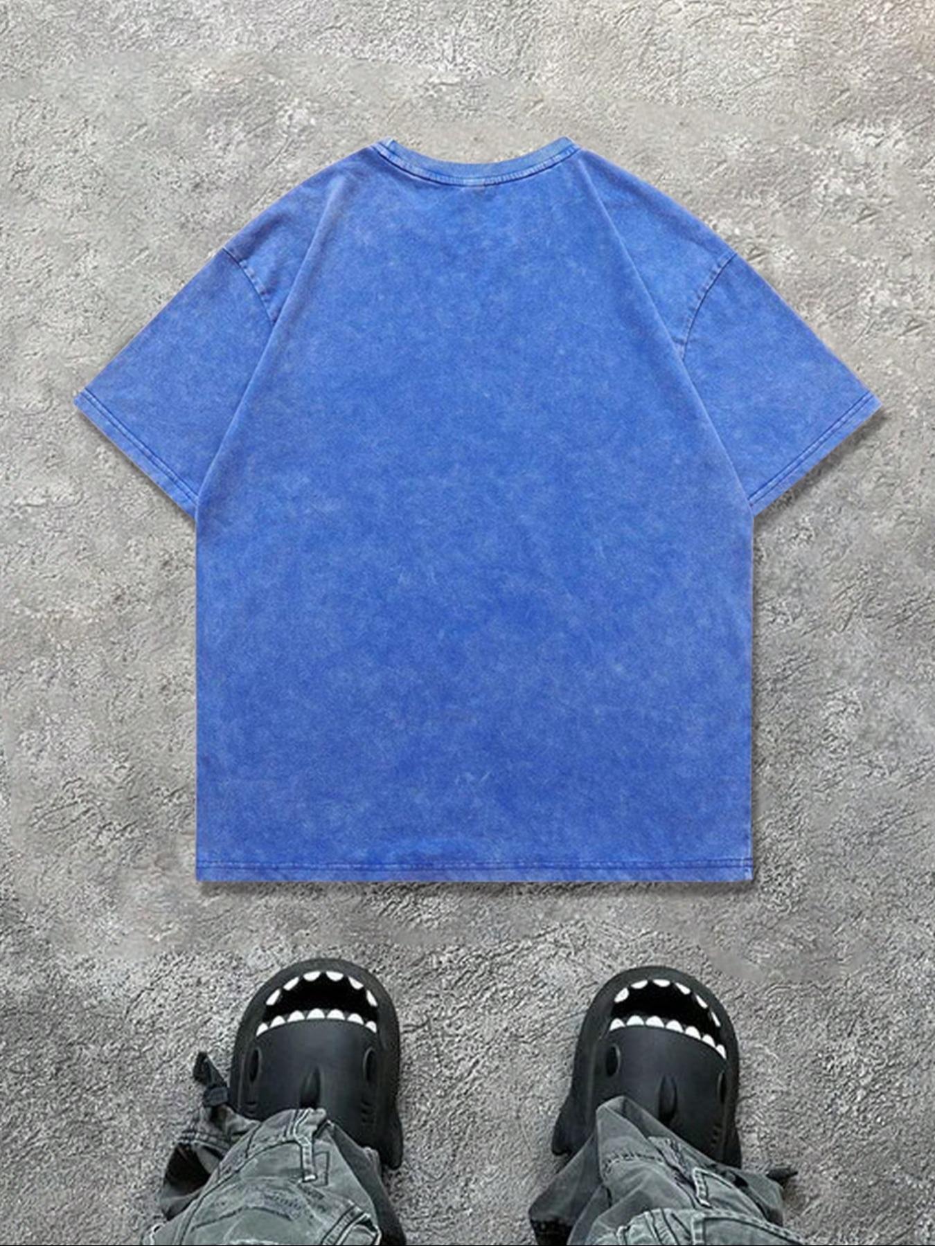 Men's Regular Fit Plain Wave Print Short Sleeve Graphic Tee Casual Style Tee Comfy Round Neck T-shirt for Summer, Fashion Men's Top for Daily Wear, Cotton