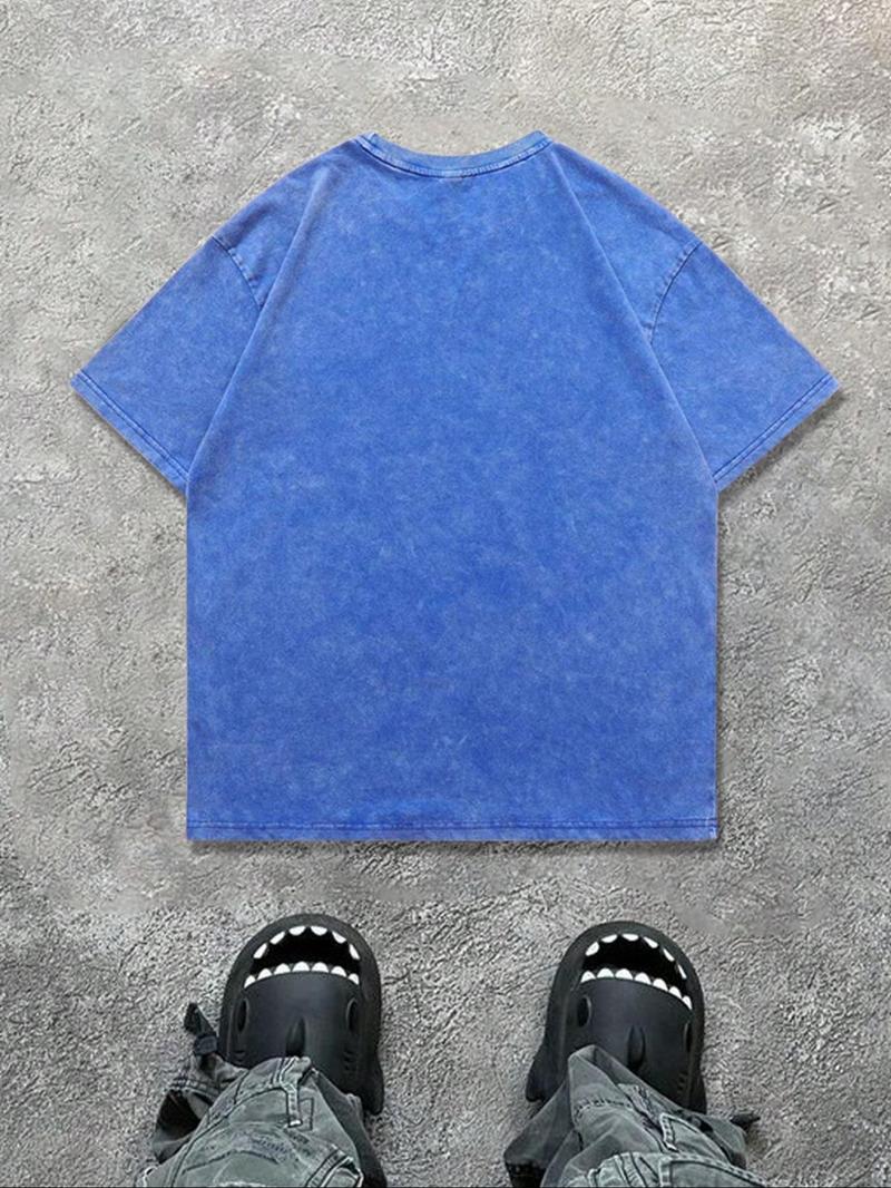 Men's Regular Fit Plain Wave Print Short Sleeve Graphic Tee Casual Style Tee Comfy Round Neck T-shirt for Summer, Fashion Men's Top for Daily Wear, Cotton