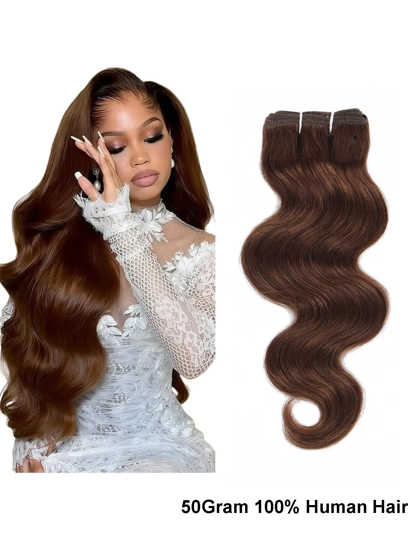 50 Gram Bundle,4# Body Wave Hair Bundle, 100% Human Hair, Natural Look, Soft & Silky Texture, Perfect for Styling & Extensions