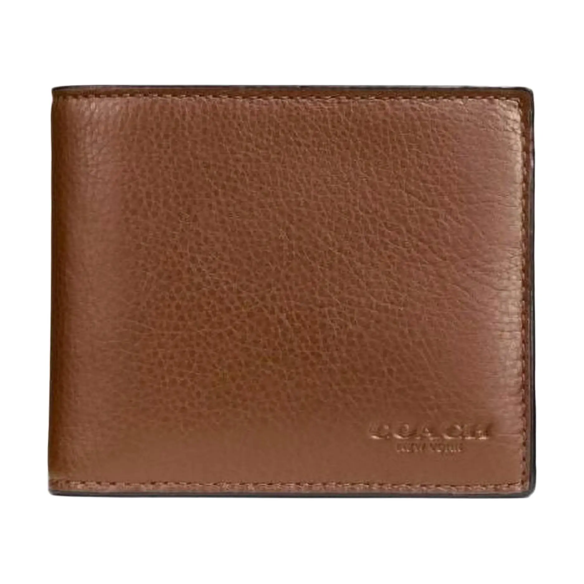 COACH 3-in-1 Wallet for Men – Textured Calfskin Leather with Detachable Cardholder, Dark Brown