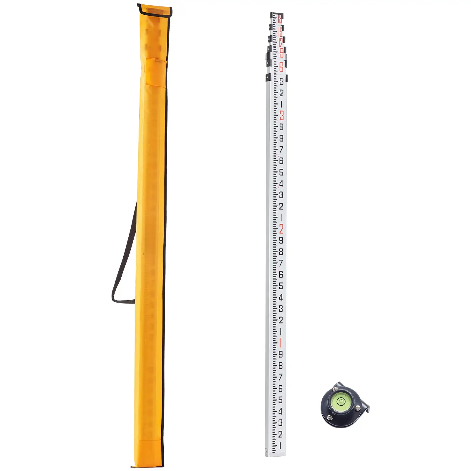 Aluminum Grade Rod 18-Feet/10ths 6 Sections Telescopic Measuring Rod,Double-Sided Scale 1/10ft Leveling Rod Stick,Aluminum Alloy Survey Rod w/ Bubble Level &Carrying Bag for Houses,Walls,Floors