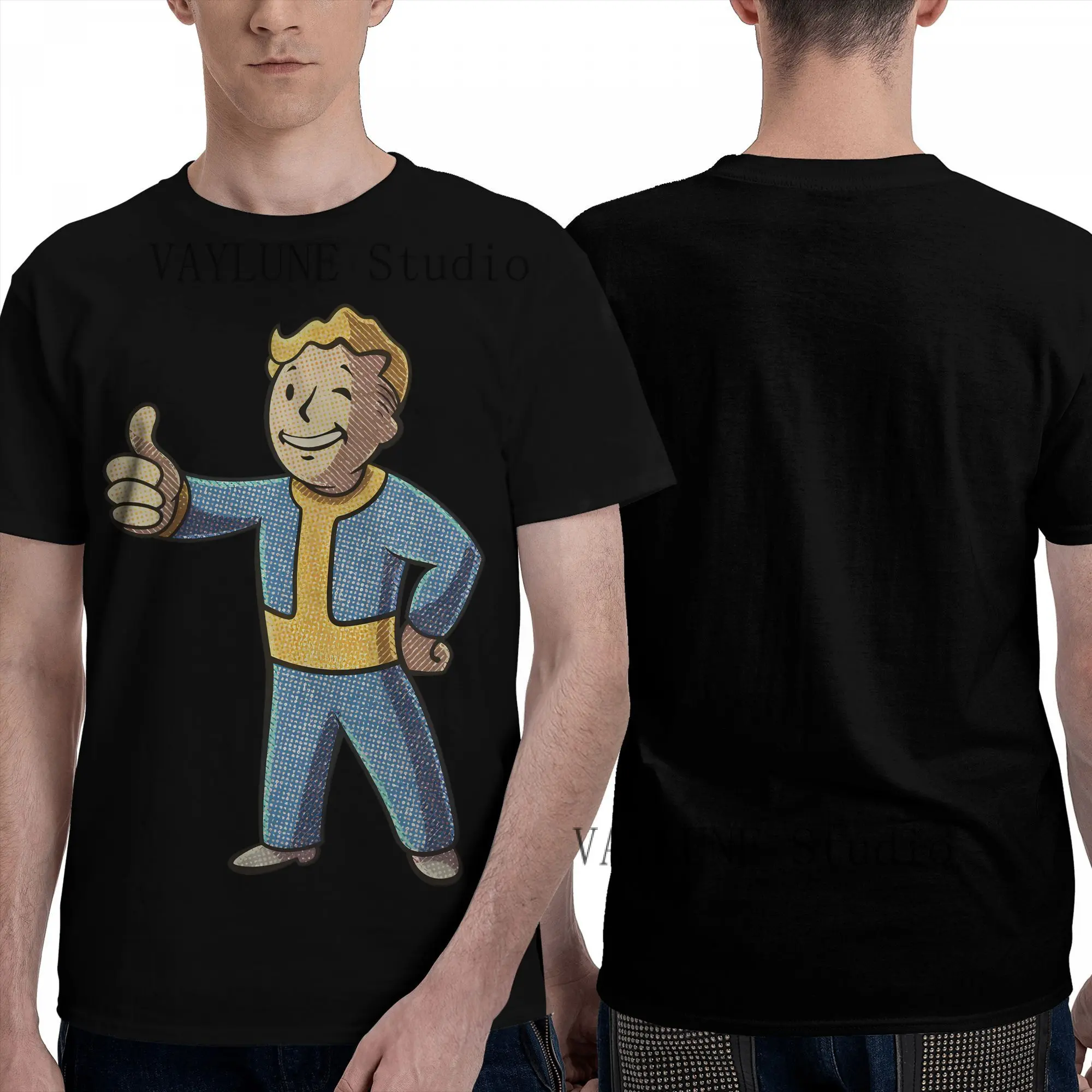 Fallout Vault Boy 13  Soft T Shirts Short Sleeve  Basic Tee Breathable Fabric, Loose Fit, Lightweight, Layering Essential, Streetwear, Summer Outfits,Fall Tops