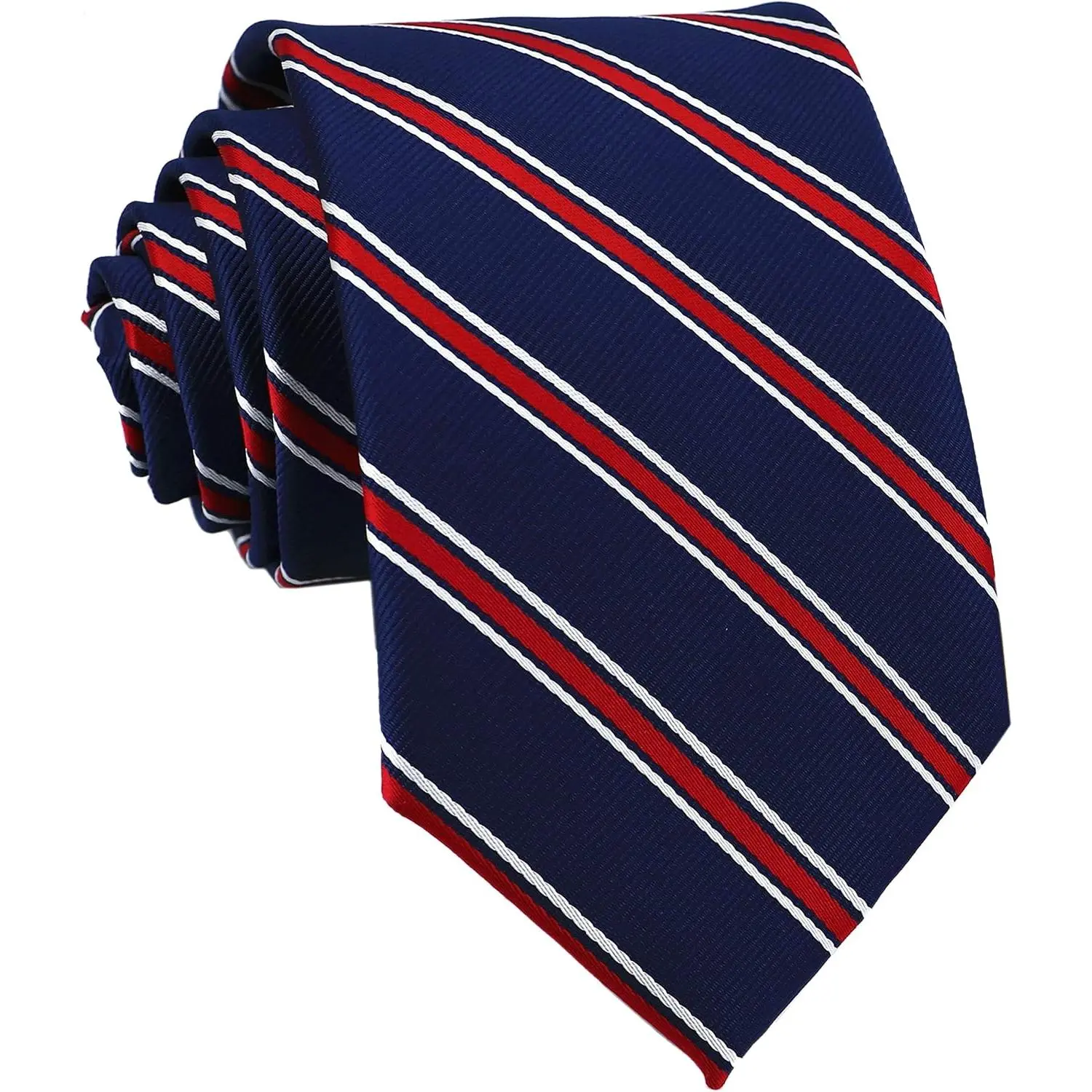Men's Classic Navy Blue Red White Striped Jacquard Silk Ties Cool Party Self Neckties