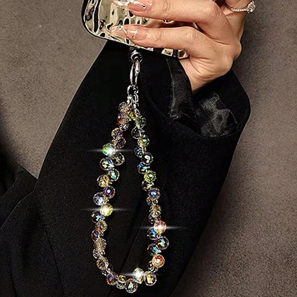 Multi-color Artificial Crystal Acrylic Beaded Phone Chain, Fashionable Aesthetic Phone Decorative Lanyard, Phone Strap & Charm for Women & Girls, Mobile Cellphone Decoration Accessories