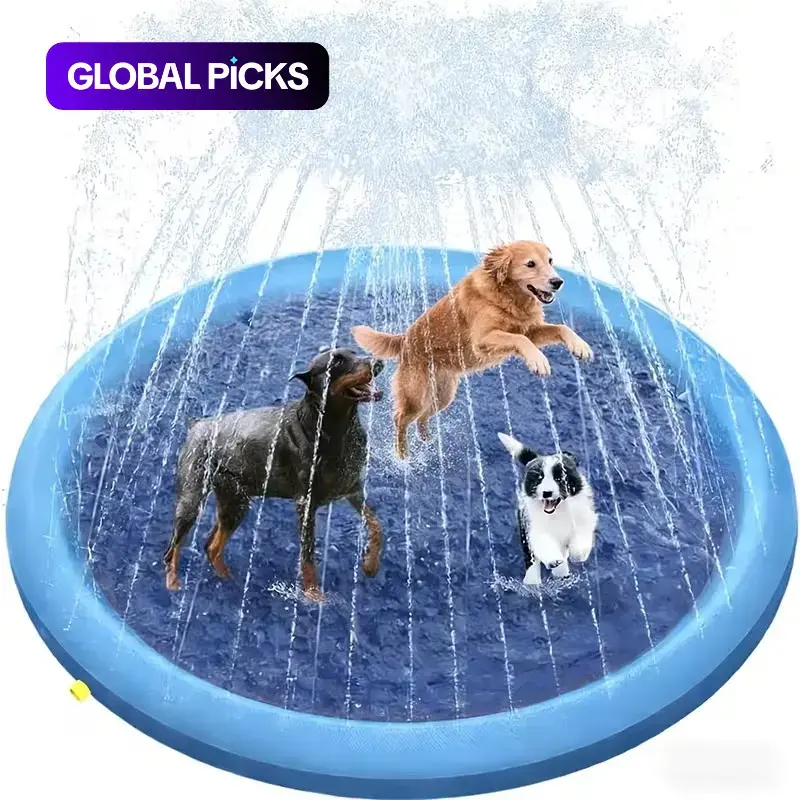 Extra-Thick Splash-Proof Pad for Large Dogs, 0.6 mm Non-Slip Durable Versatile Dog Water Pool and Portable Cooling Mat, Heavy-Duty Summer Outdoor Play Fountain, Cool Resting Spot