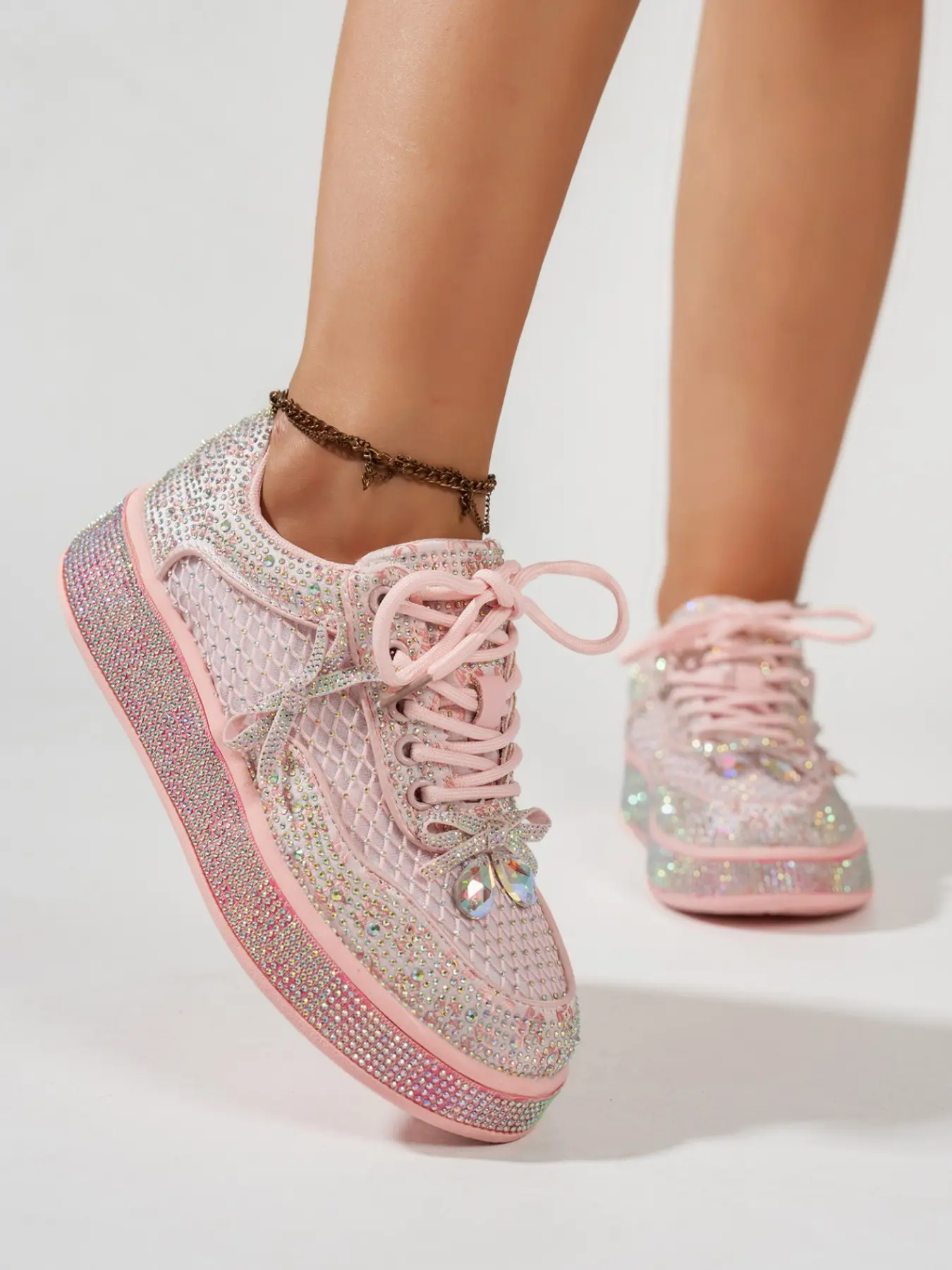 Women's Casual Shoes, Breathable Mesh, Thick Sole, Anti-Slip, Bow Accent, All-Season, Comfortable, Trendy, Perfect for Daily Wear