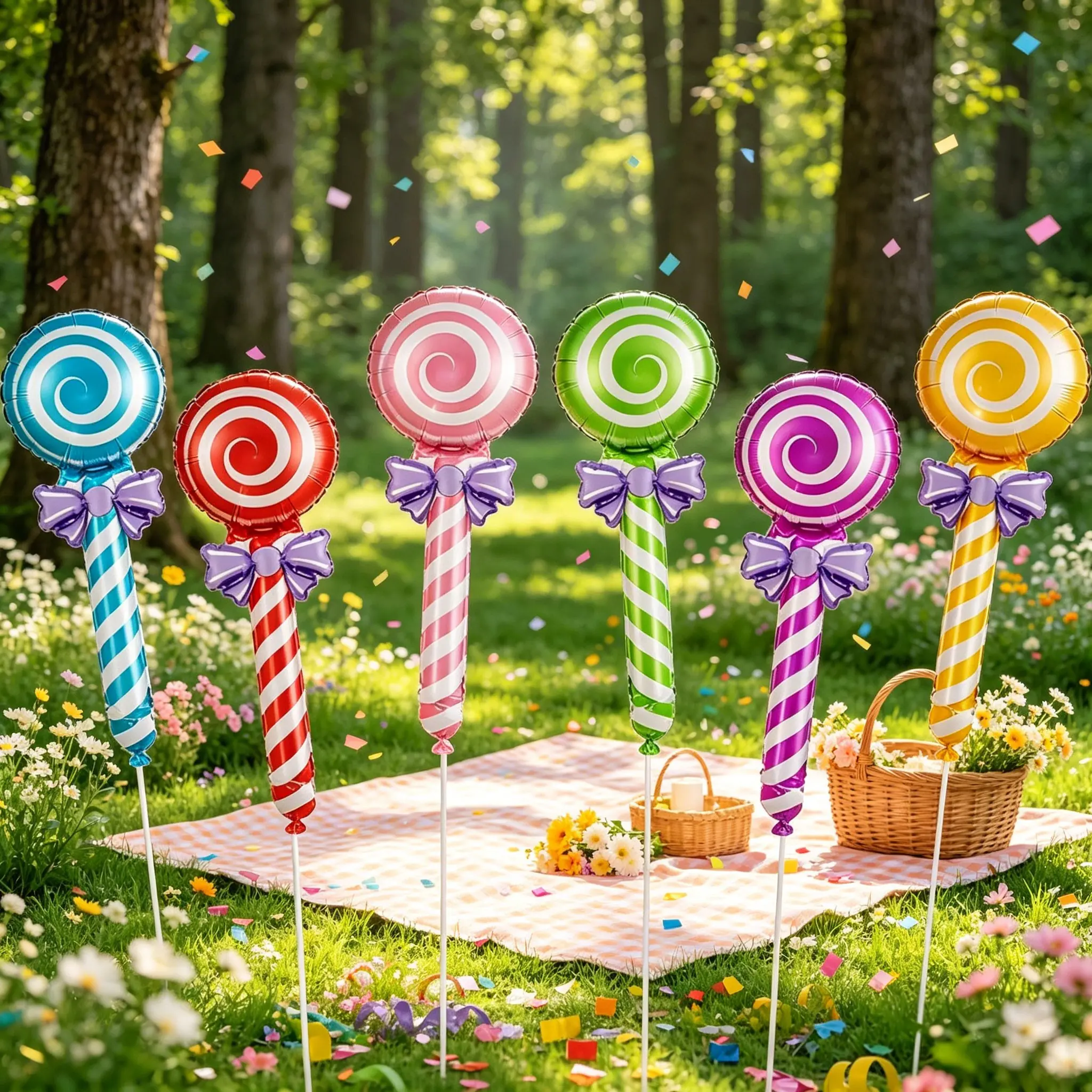 8pcs/20pcs Candy Theme Multicolor Handheld Aluminum Foil Balloons, Balloon Party Supplies, Perfect for Kids Birthday Parties, Halloween, Christmas Decorations