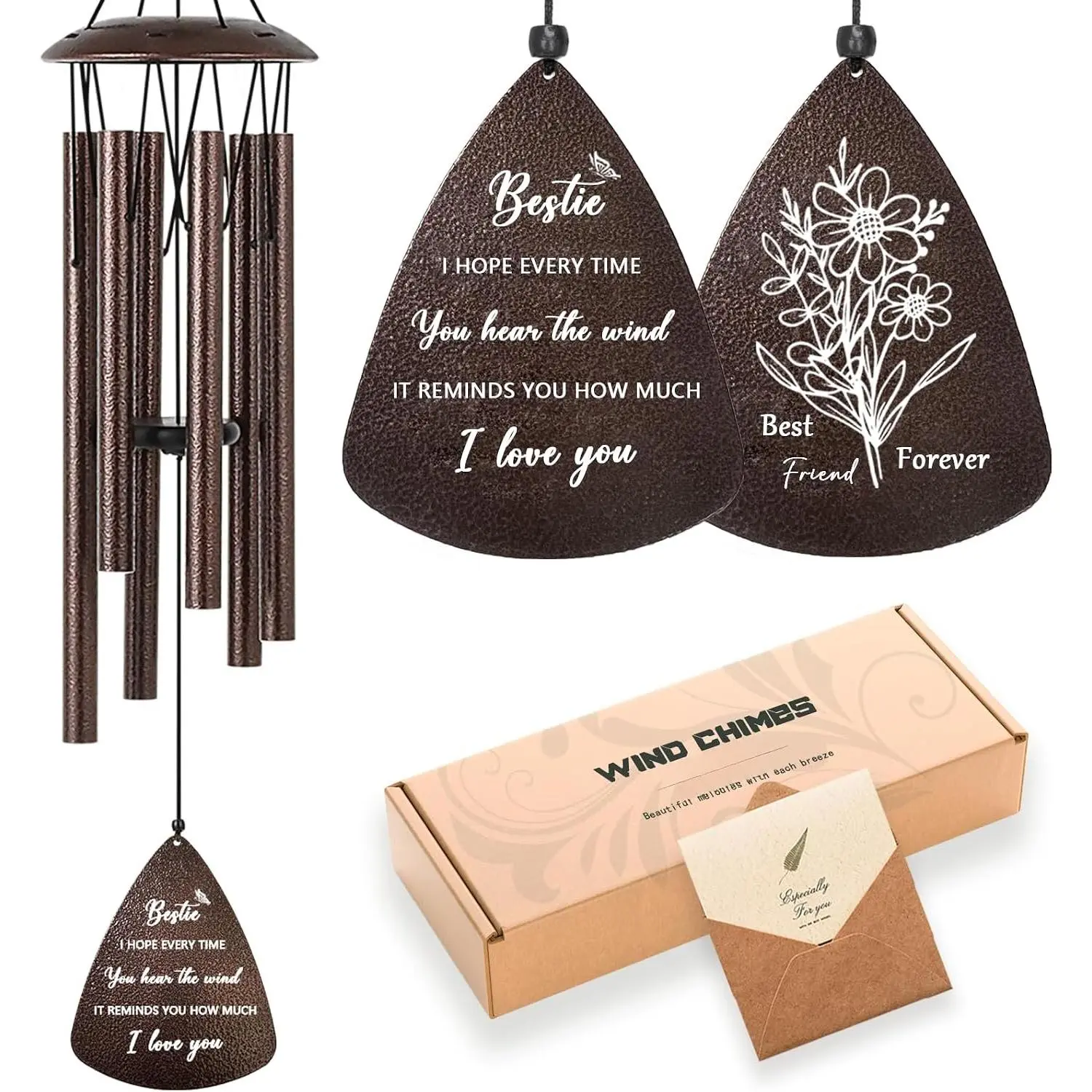 Birthday Gifts for Women, Friendship Gifts for Women, 32" Bronze Wind Chimes  for Bestie Bestfriend BFF