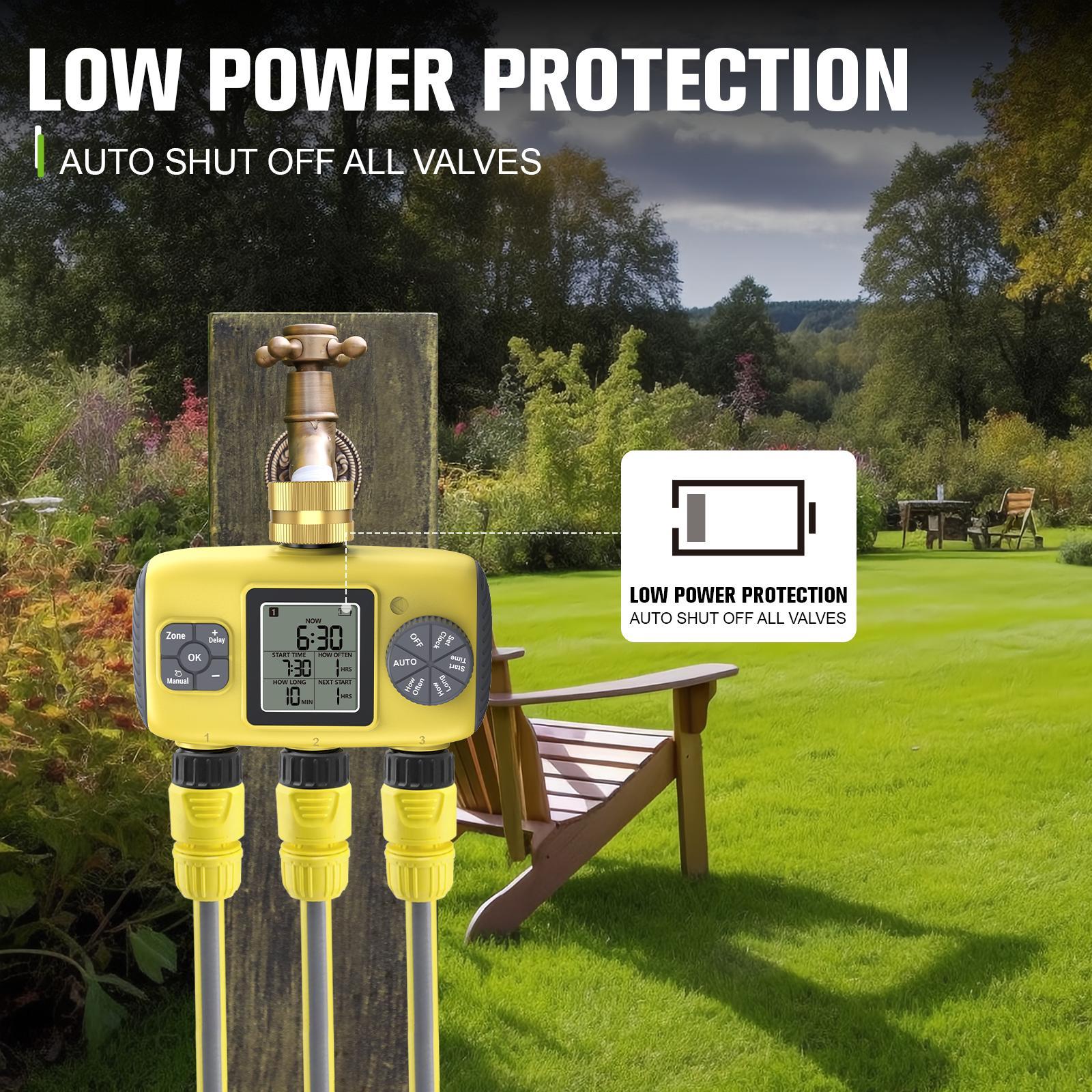 Watering Timer, Automatic Watering Timer with 3 Outlets, Waterproof Hose Timer with Rain Delay Function, Suitable for Lawn & Outdoor Use, Garden, Automatic Watering Devices, Automatic Watering System