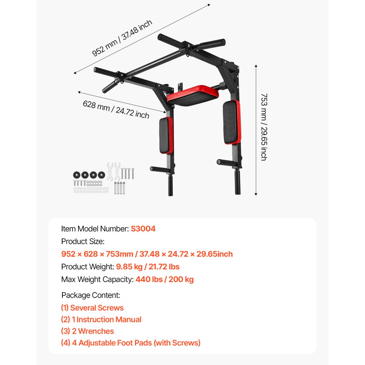 [Fahuac] Multifunctional Pull Up Bar Wall Mounted, Heavy Duty Chin Up Bar with Dip Station, 440 lbs Capacity Carbon Steel Frame, 2-in-1 Home Gym Equipment with Comfortable Cushion