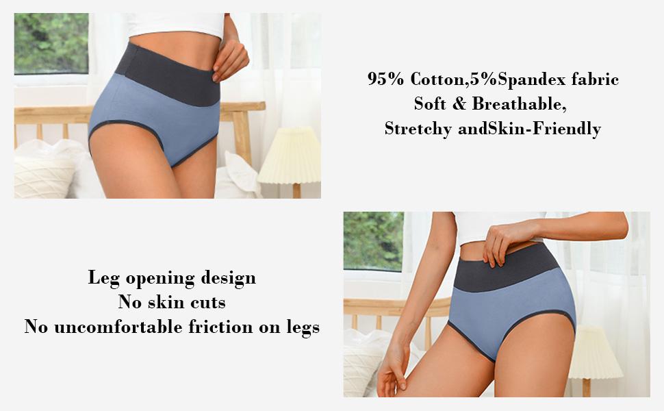 Womens Cotton Underwear High Waisted Panties Full Coverage Soft Stretch Breathable Ladies Briefs 5 Pac