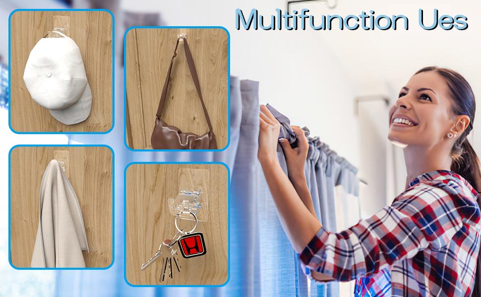 2PCS No Drill Curtain Brackets, Self-Adhesive Rods, Adjustable Curtain Hooks for Rods Under 1.57 Inch (Transparent)