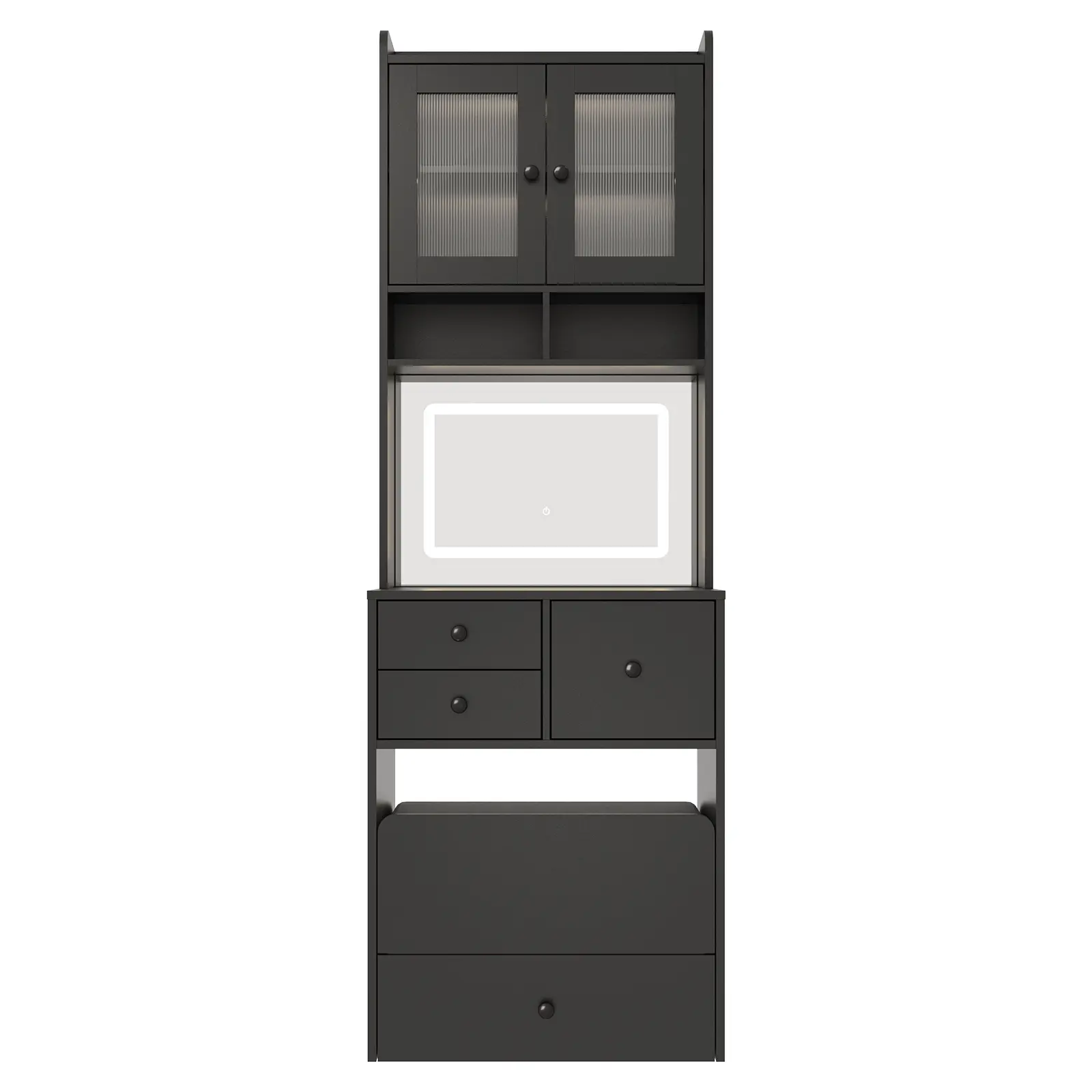 Tall LED Vanity Table with Touch Control 3-Color Lighted Mirror, Charging Station & Storage Stool, Large Storage Makeup Dresser with 4 Spacious Drawers for Bedroom