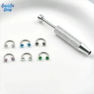 6PCS 316L Medical-Grade Titanium Steel Nose Rings, 18G (1.0mm) Horseshoe Hoop with Internally Threaded Gem, Includes Free Ball Holder & Guiding Needle, Safe Hypoallergenic Body Jewelry for Piercings