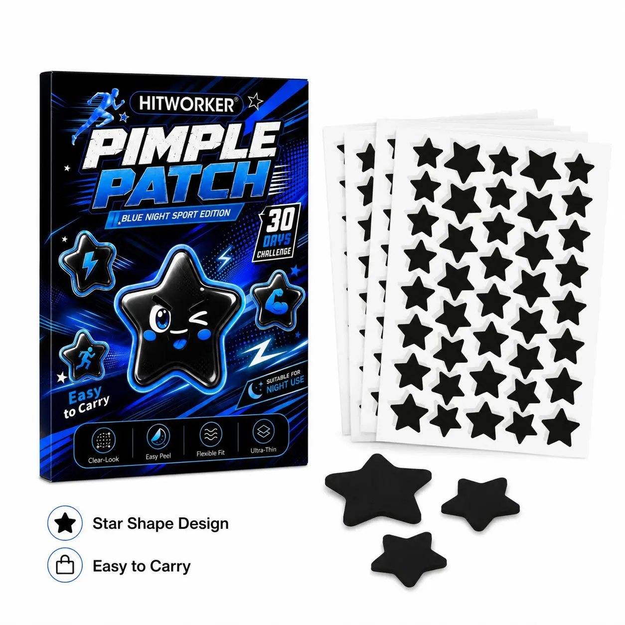 200pcs Pimple Cover Patches, Clear-Look Hydrocolloid Beauty Patches, Day and Night Use, Cute Star Patch, Easy Peel Spot Cover