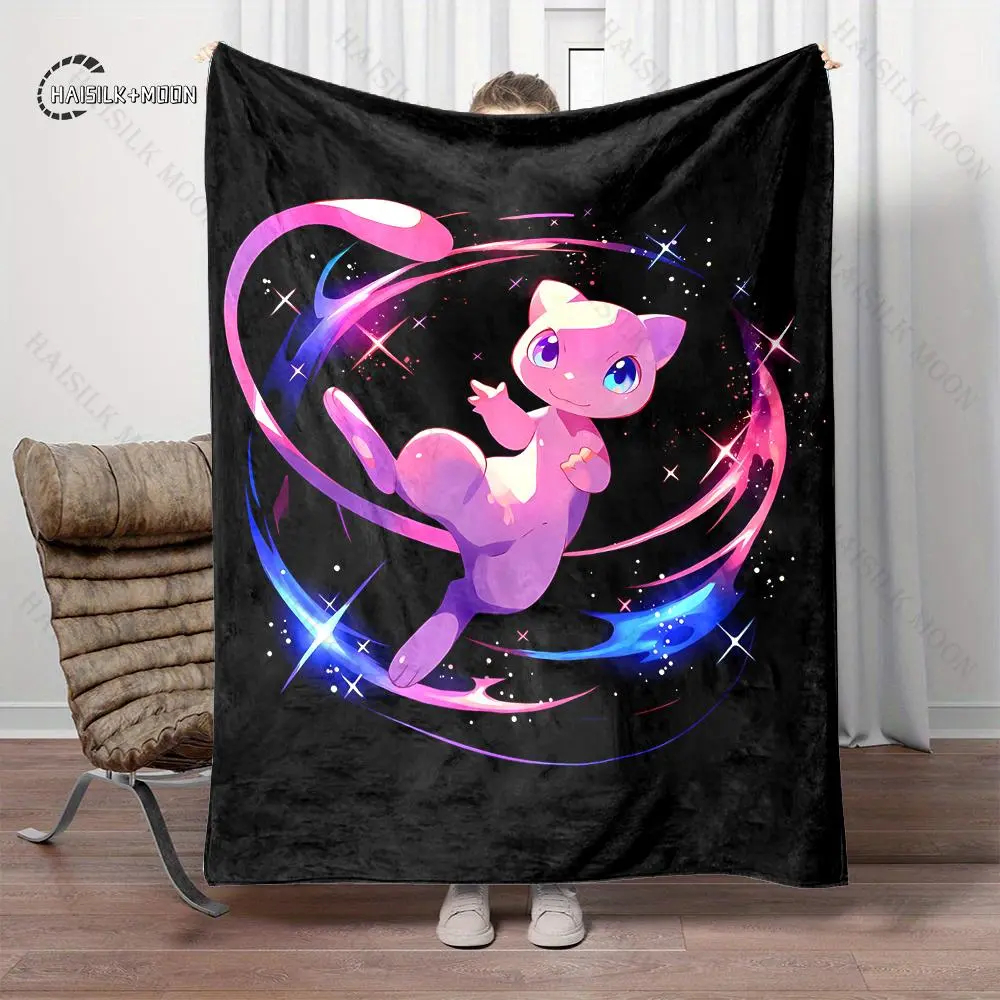 Cute Pokemon Mew Flannel Throw Blanket, Cozy Warm Plush Cover for Couch, Bed, Outdoor Adventures, Office, Home Lounge, Birthday Gift