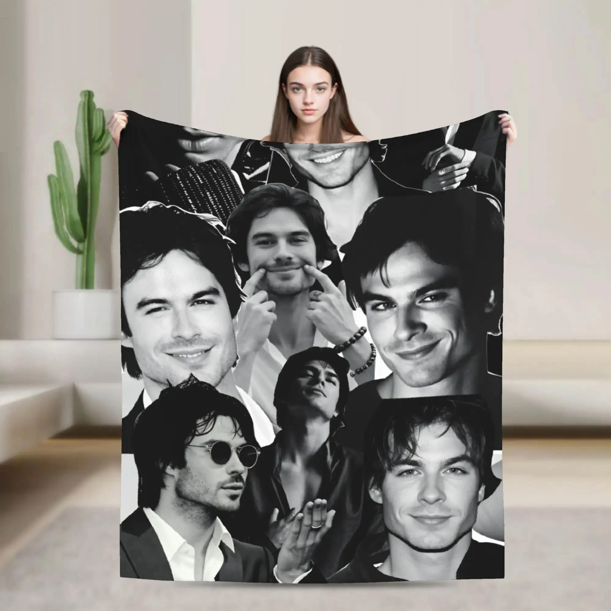 Damon Print Throw Blanket, Soft Plush Flannel Fleece, Unisex, Lightweight & Cozy for Sofa, Bed, Travel, and Outdoor Camping, Polyester, Multi-Size