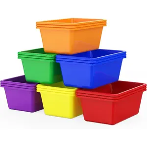 18 Pcs Plastic Classroom Bins, Book Toy Storage Bin Small Cubby Bins Stackable Storage Organizer Containers for Office Home Nursery Playroom (18)