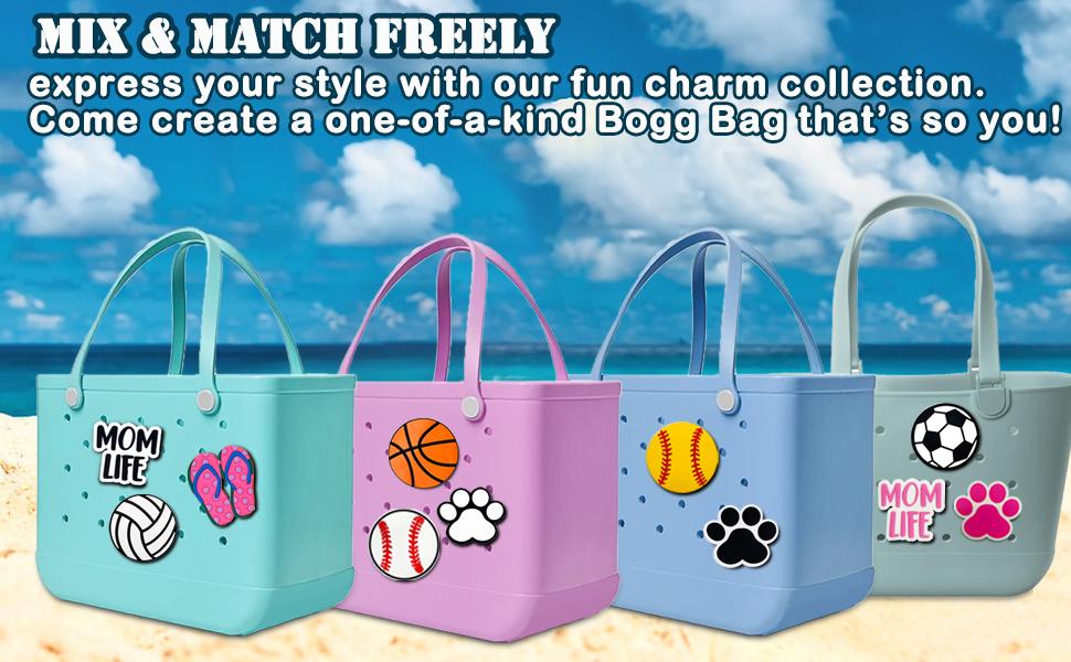 Charm for Bogg Bag Accessories,PVC Rubber Decorative Inserts for Bogg Bag Original & All Models, Personalize Your Tote, Sport & Girl Themes, Fits Simply Southern & Other Beach Bag