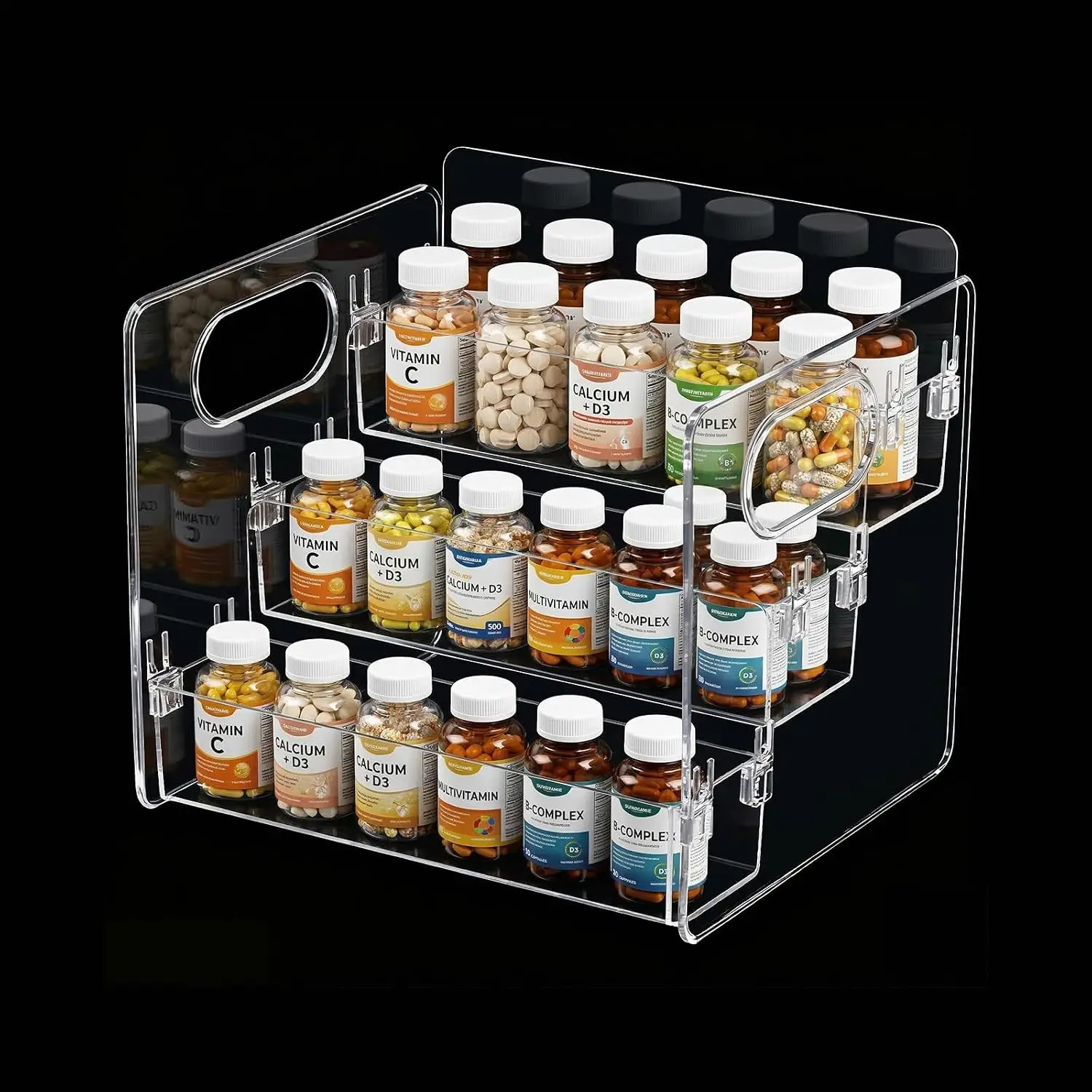 3-Tier Vitamin Storage Organizer, Organizer for Vitamin Bottles And Medicine Bottle, Vitamin Bottle Organizer for Countertop, Bathroom Cabinet Storage Items Are Clearly Visible (1)