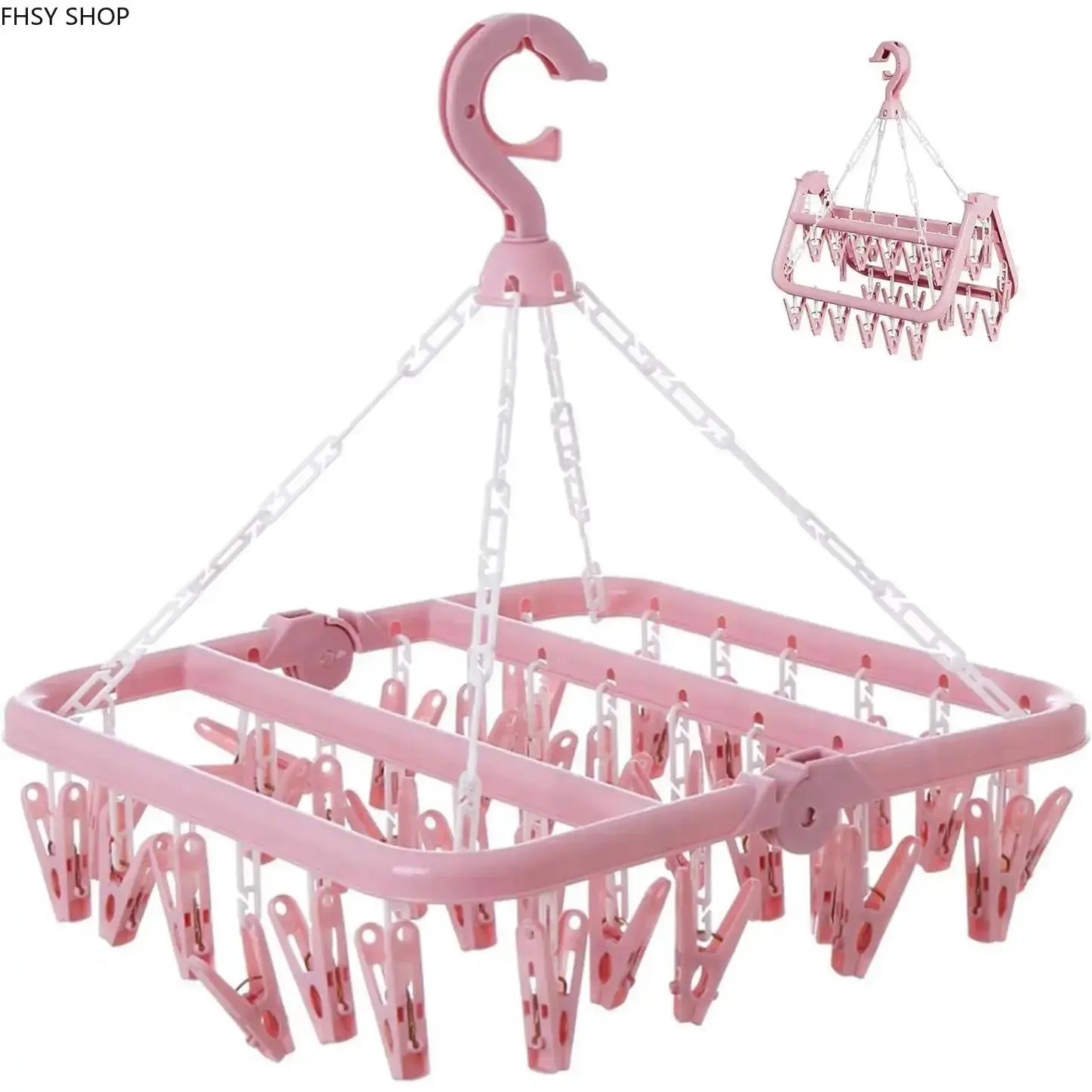 32-Clip Foldable Lightweight Clothing Rack, Space Saving Hanger with Clips, 360° Rotating Hook Organiser for Socks & Delicates, Indoor & Travel Use