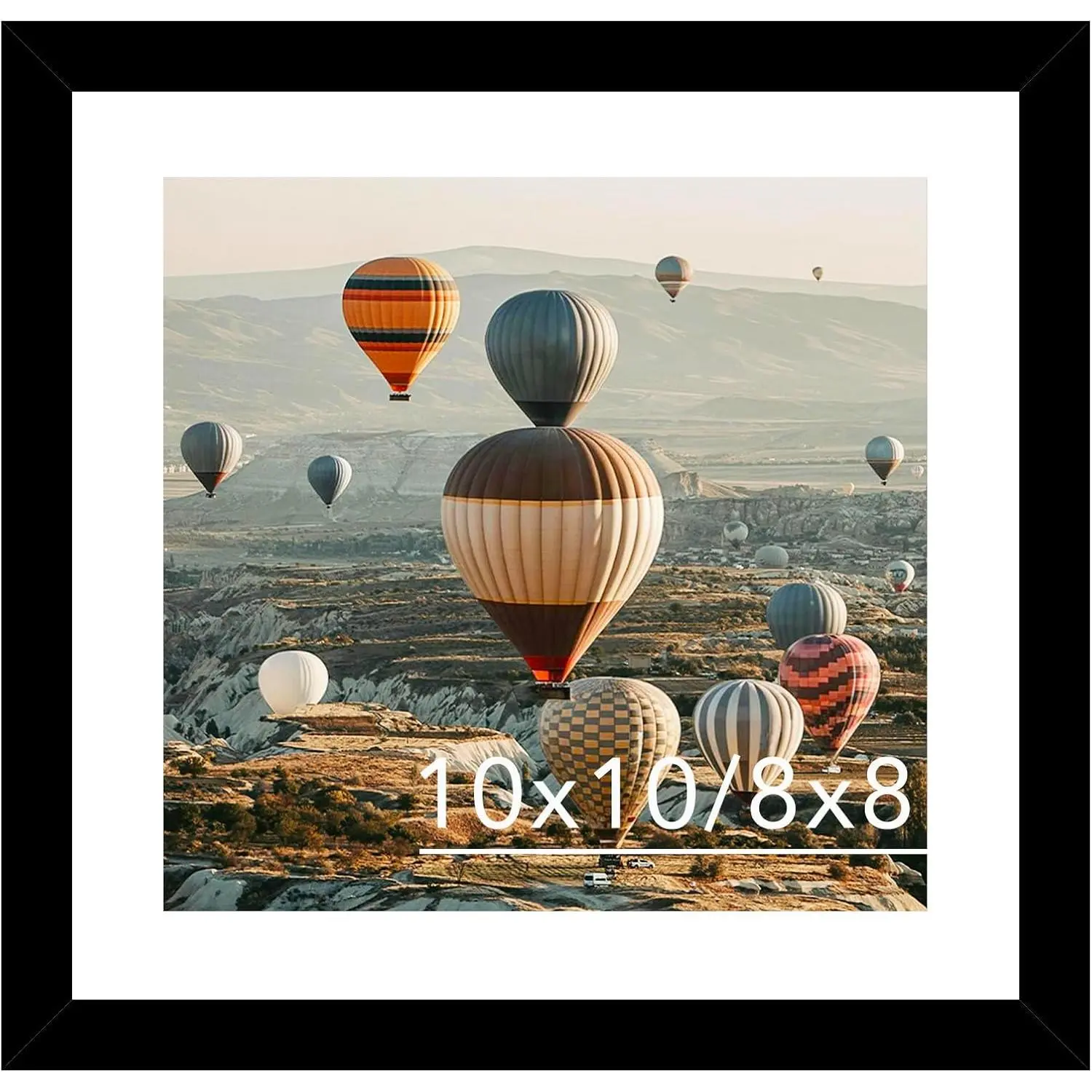 10x10 Picture Frame With Mat, Display 8x8 With Mat or 10x10 Without,  Square Photo Frame for Wall , 1 Pack, Black