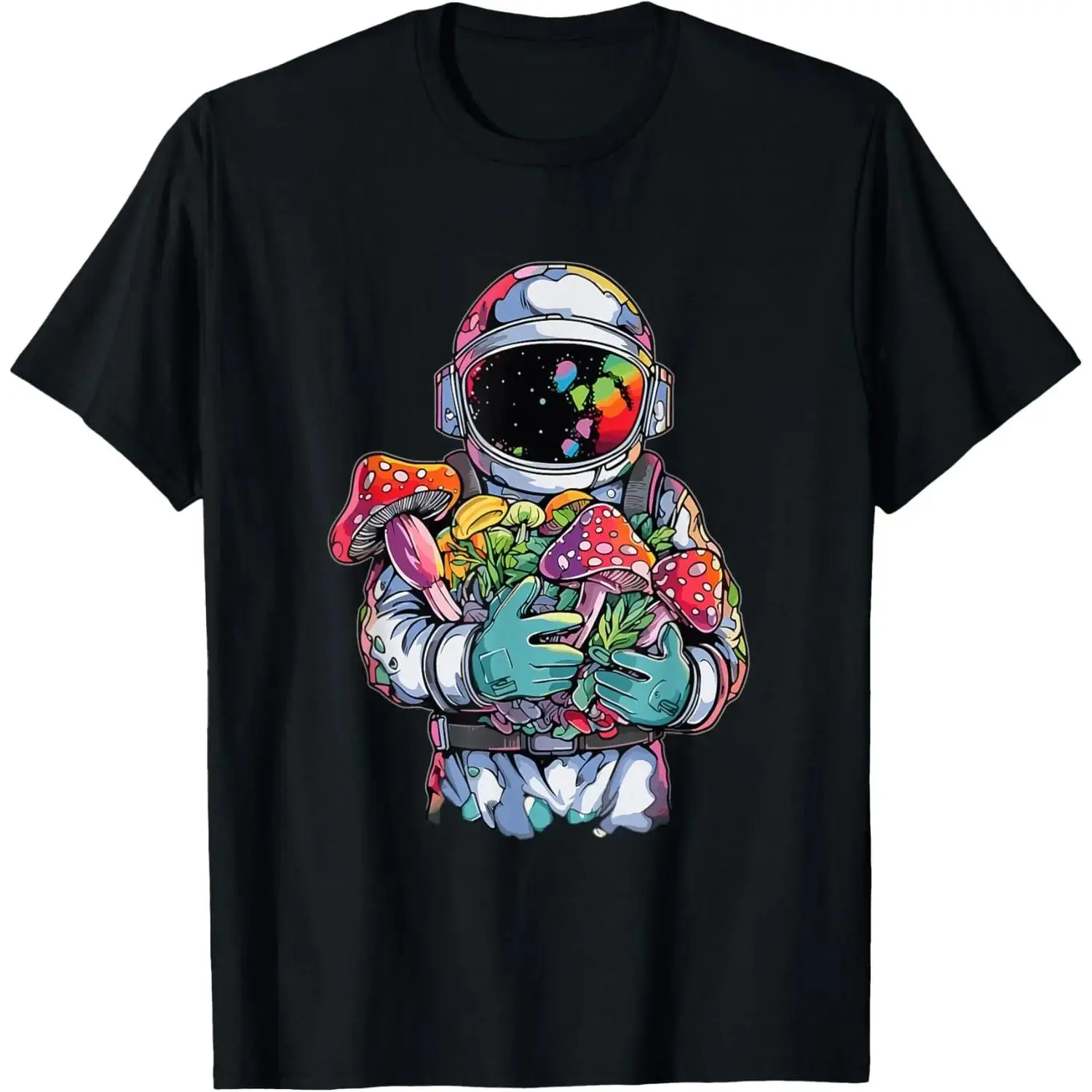 Men's Round Neck Psychedelic Astronaut Graphic Sports T-Shirt - 100% Cotton Soft Natural Fabric, Casual Fashion Short-Sleeve Regular Fit Top for Raves, Festivals, Streetwear