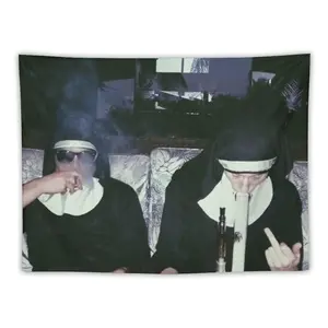 Nuns Smoking Weed Banner Flag Wall Art Hanging Solid Color Decorative Tapestry for Clubs Concerts Bars University Dormitories Living Rooms Bedrooms Decor Solid Color Decorative