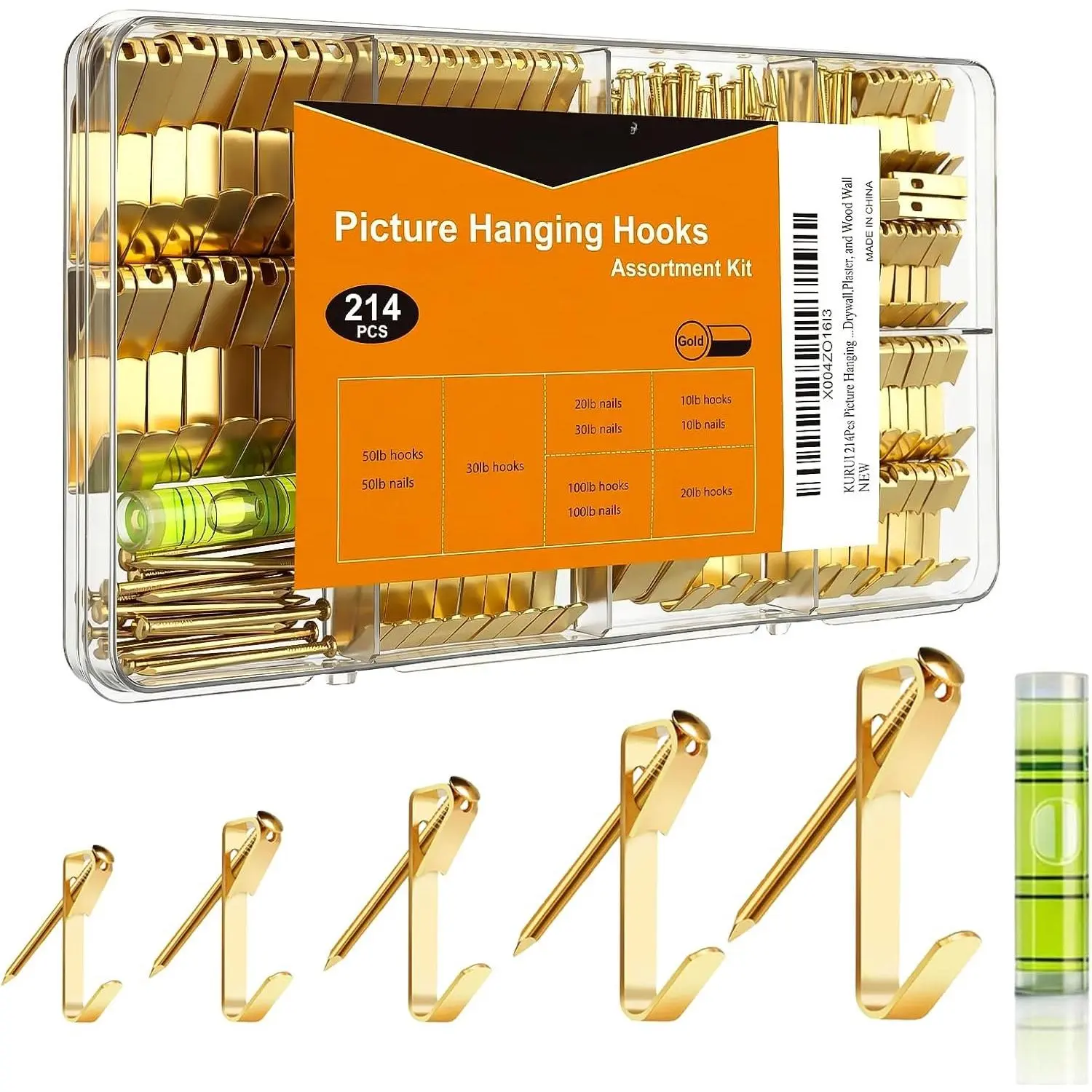 214 count Picture  Hooks, Renter Friendly Picture  Kit with Heavy Duty Picture Hangers and Hardware Nails, for Frame, Painting, Art and Photo,  Drywall,Plaster, and  Wall