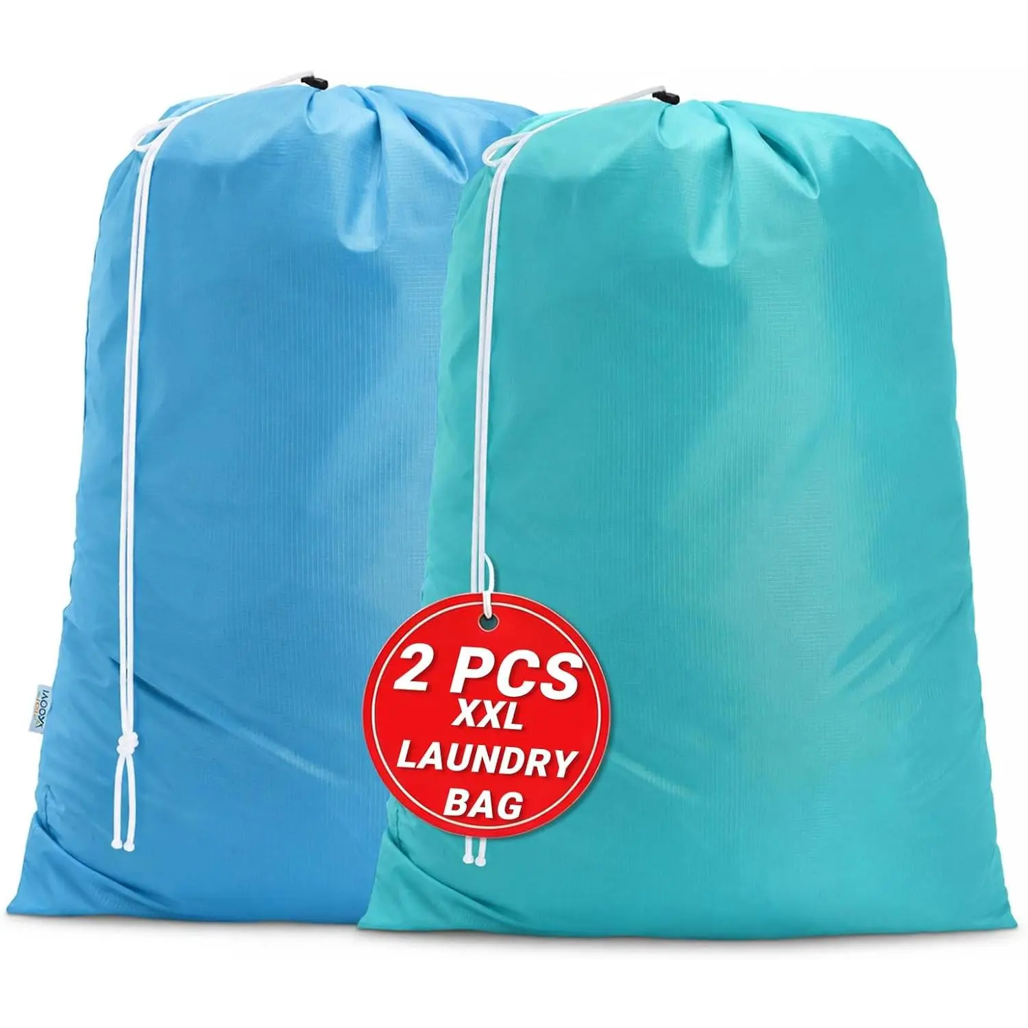 2 Pack XL Laundry Bags, Extra Heavy Duty Large Laundry Bag with Drawstring Closure, Machine Washable Clothes Organizer for Hamper, College Dorm, Travel (Blue + Green, X-Large)