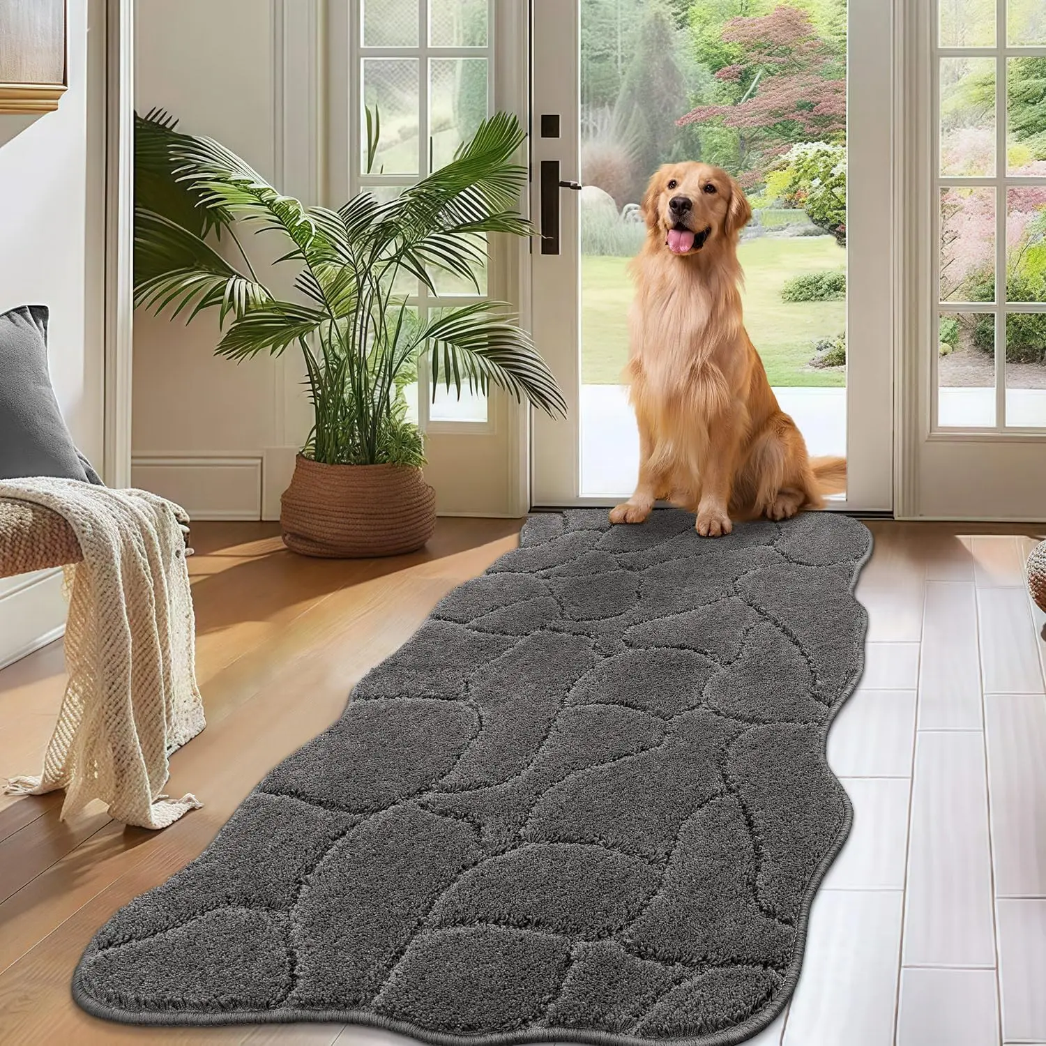 Large  Door Mat for Mud Paws, 22x47 Absorbent Dirt Trapper Long Door Mat, Non-Slip Washable Mud Mat for Dogs, Microfiber Soft  Rug Mat for Entryway,  Paws, Patio (Gray)