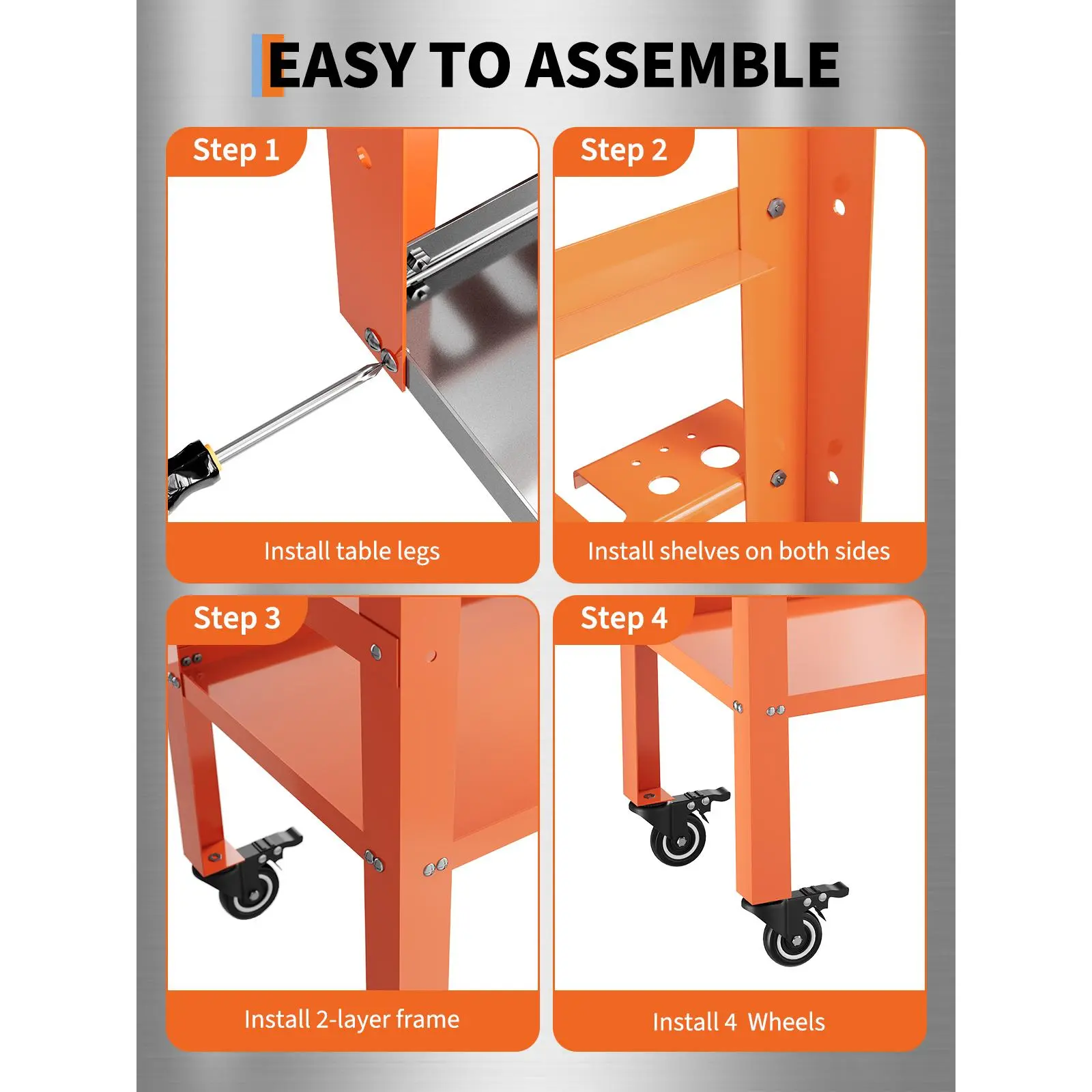 Heavy Duty 36" x 18" Steel Welding Table, 1200 LBS Load Capacity with Lockable Casters, Tool Rack, Storage Tray & 4 Tool Slots, 5/8" Fixture Holes, Industrial Workbench for Welding and Equipment Repair