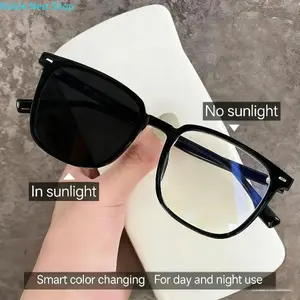 New Trendy Photochromic Myopia Glasses, Square Thick Black Frame for Men & Women, Flattering Slim Face Design, Blue Light Blocking Prescription Eyewear,summerwins
