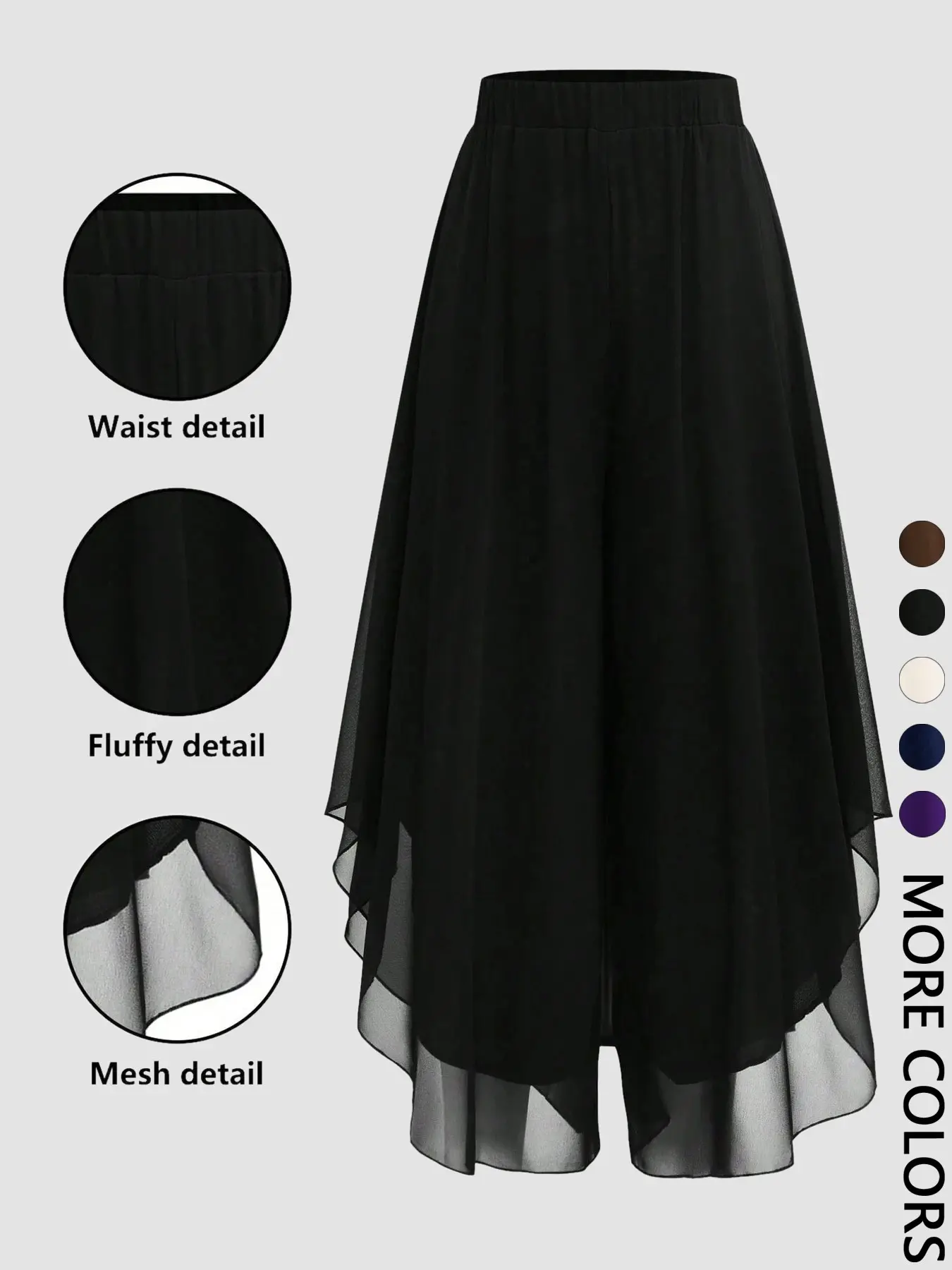 Women's Elastic High-Waisted Seven-Quarter Skirt Pants, Asymmetrical Flowy Mesh Outer Layer, Lightweight & Elegant, Perfect for Everyday, Dates, Weddings, Travel, Casual Wear