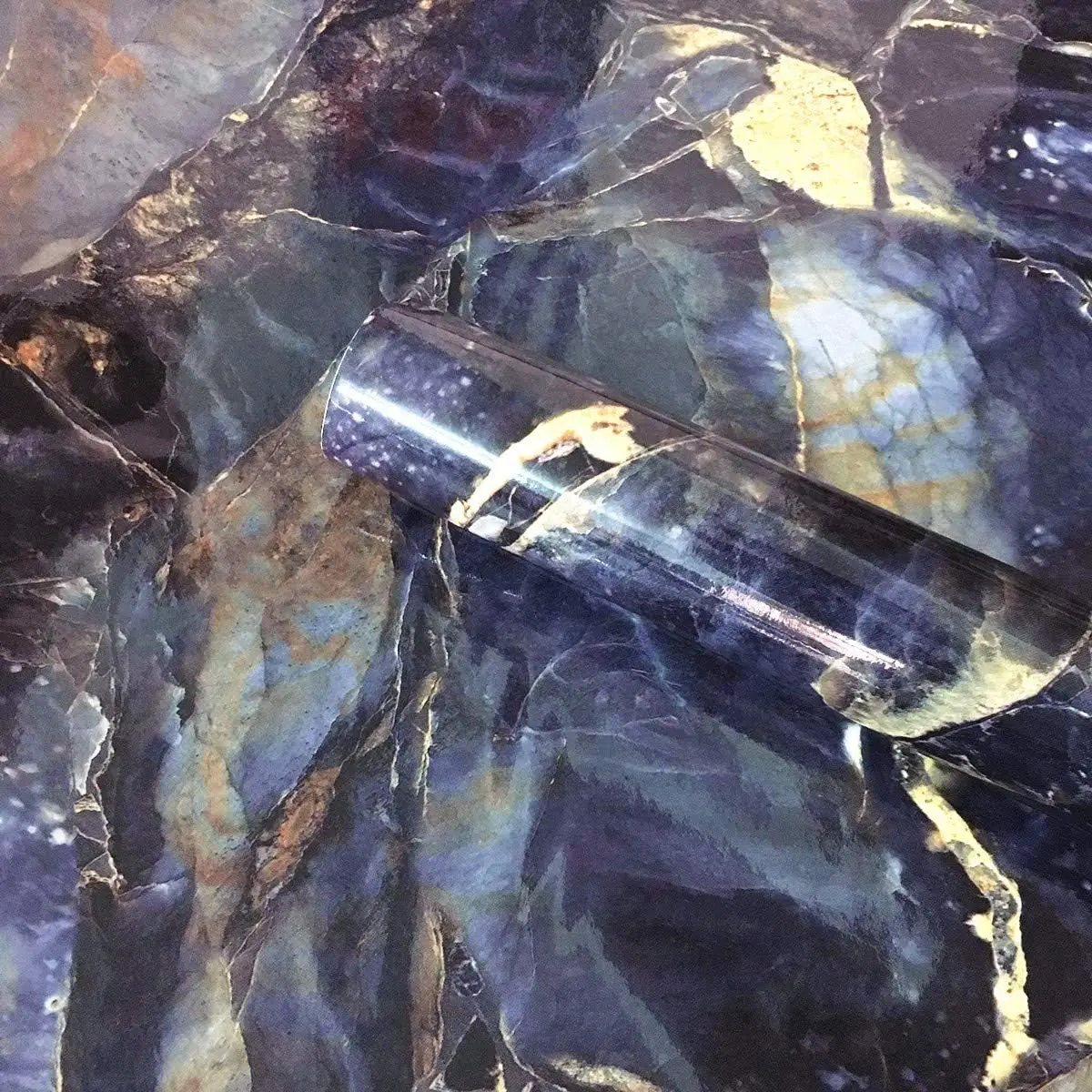 Blue Stone Adhesive Marble Paper Granite Look Marble Effect Gloss Vinyl Peel and Stick Countertops Covering Sticker Sheet Roll 15.8inch by 79inch (15.8inch X 79inch, Blue Stone)