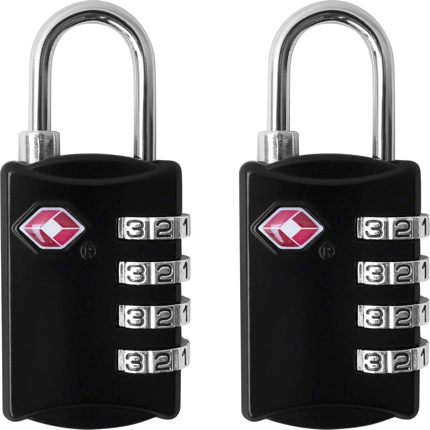TSA Luggage Locks, 2-Pc Durable Steel Padlocks with Keyless Combo, 4-Digit Easy-to-Read Passcode Unlock for Travel Secure Suitcases, Gym Lockers, Black