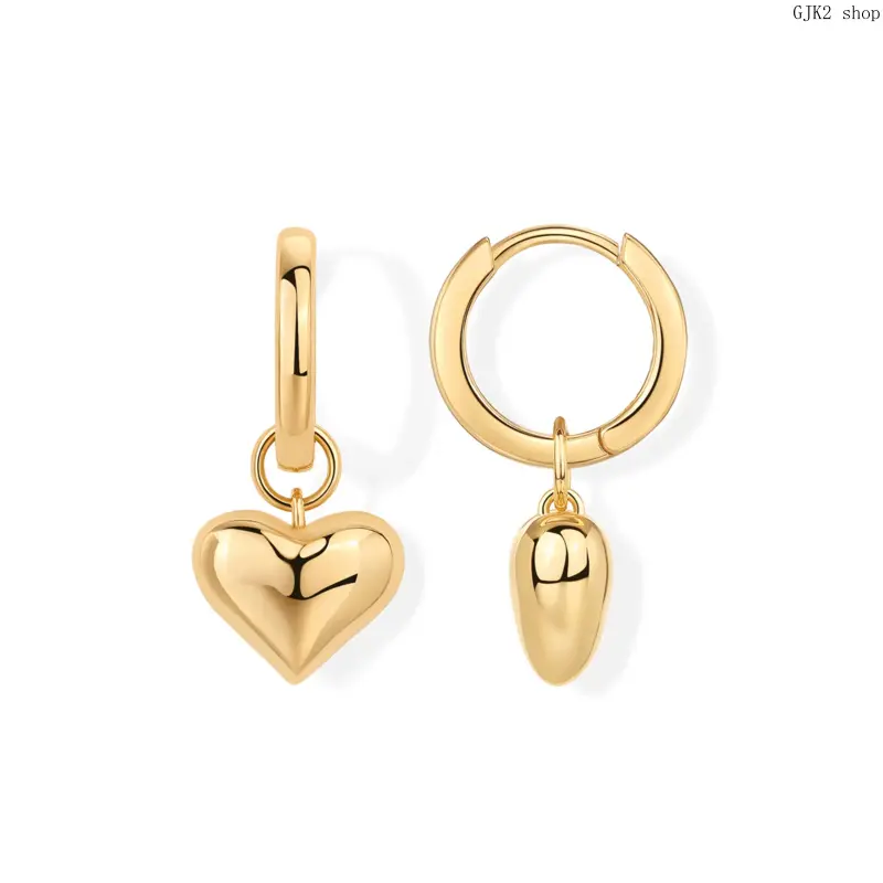 2 Colors Gold Silver Puffy Heart Huggie Hoop Earrings, 3D Smooth Glossy Chunky Heart Drop Dangle Earrings, Minimalist Stainless Steel Heart Charm Earrings, Trendy All-Match Daily Jewelry Gift for Women Girls