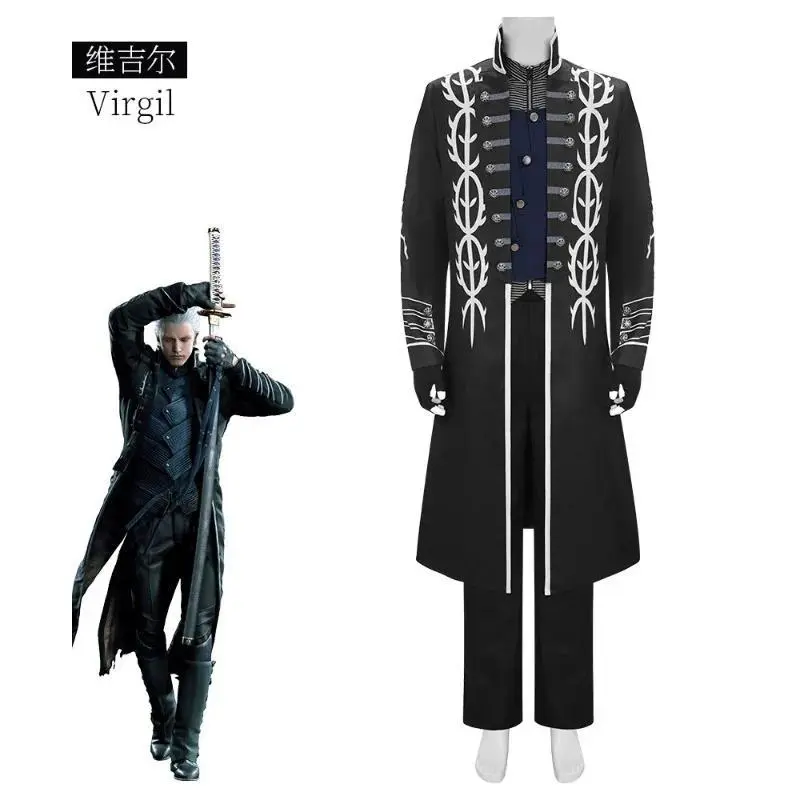 Game Devil May Cry 5 Virgil Cosplay Halloween Same Windbreaker Set Cosplay Stage Performance Costume Adult Role Playing Set