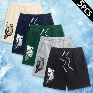 Men’s Quick Dry Athletic Shorts with Roaring Bear Print, Elastic Drawstring Waist, Breathable Casual Shorts for Gym, Running & Streetwear