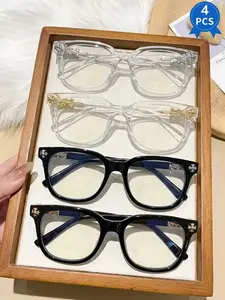 4 Pairs New Square Plain Glasses Set, Quality Eyeglasses, Unisex Fashion Luxury Frame, Elegant Business Eyewear, Multiple Colors, Perfect Gift, Daily Wear