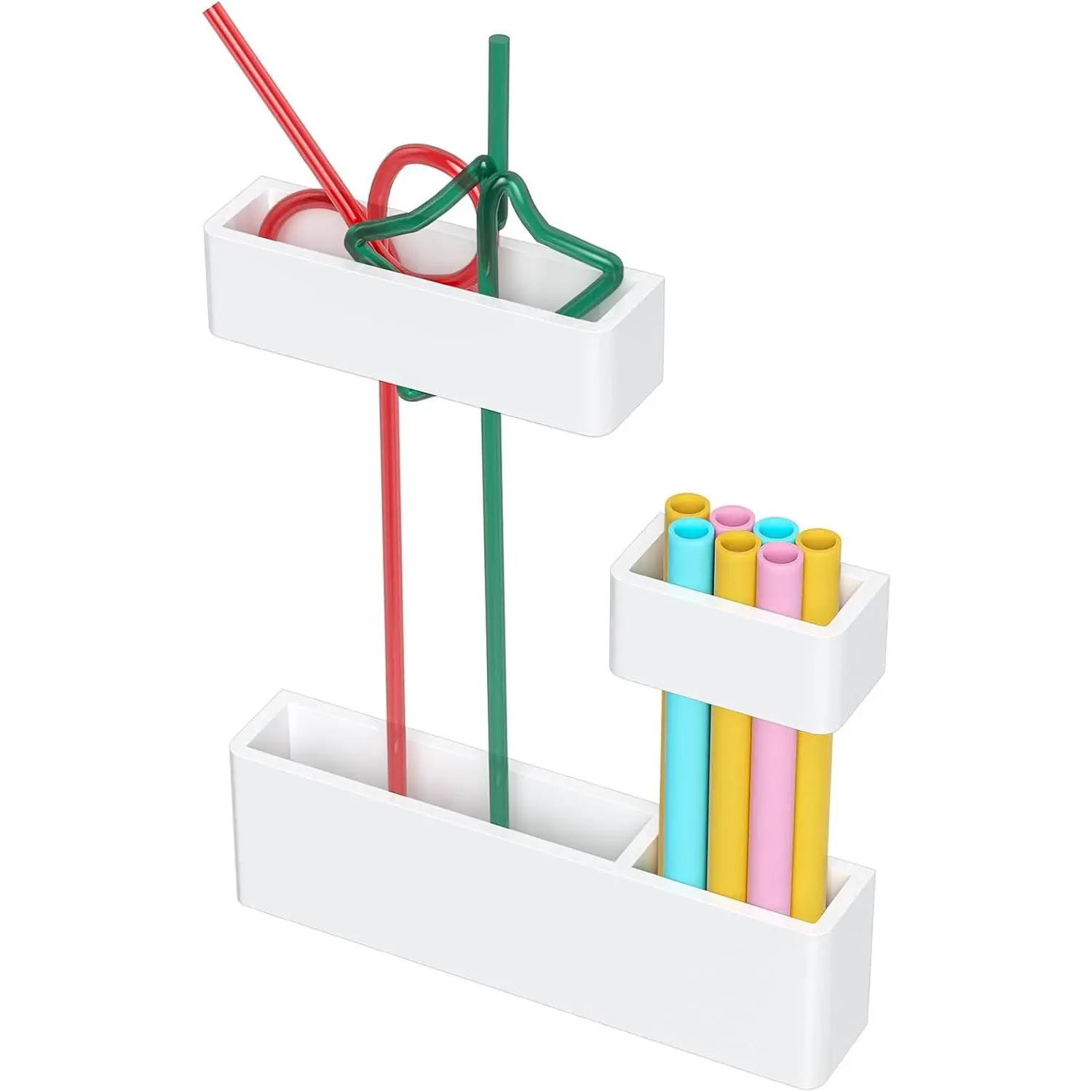 Straw Organizer for Cabinet Door - 5.8'' White Adjustable 3-Part  Drinking Straw Holder Dispenser Kitchen Accessories Container Cupboard Door Mounted