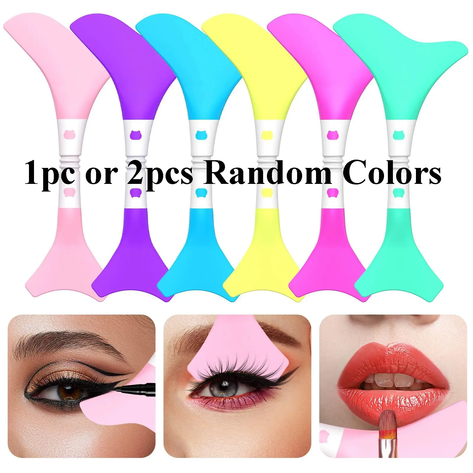 1Pc/2PCS Random Colors Eyeliner Stencils Reusable Silicone Eyeliner Aid Mascara Shield Eyeliner Eyelash Eyeshadow Lipstick Applicator Guide Tool Multifunctional Eye Makeup Tool Easy to Use Facial Makeup Tool