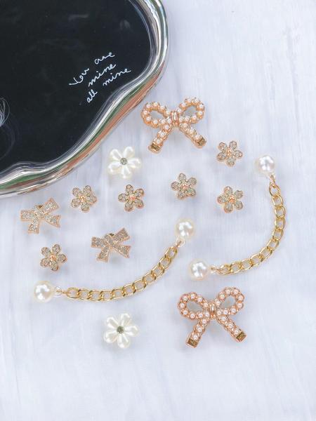 14pcs Elegant Shoe Flower Accessories with Pearl Bow, DIY Removable Shoe Charms for Sandals and Clogs, Rhinestone Shoe Decoration, Perfect Gift for Festivals