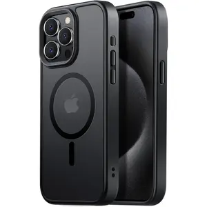 Tigowos Strong Magnetic for iPhone 15 Pro Case Fits MagSafe 10FT Drop Resistant Matte Skin Feeling Back Cover Shockproof Slim Fit for iPhone 15 Pro Phone Case 6.1 inch, Black