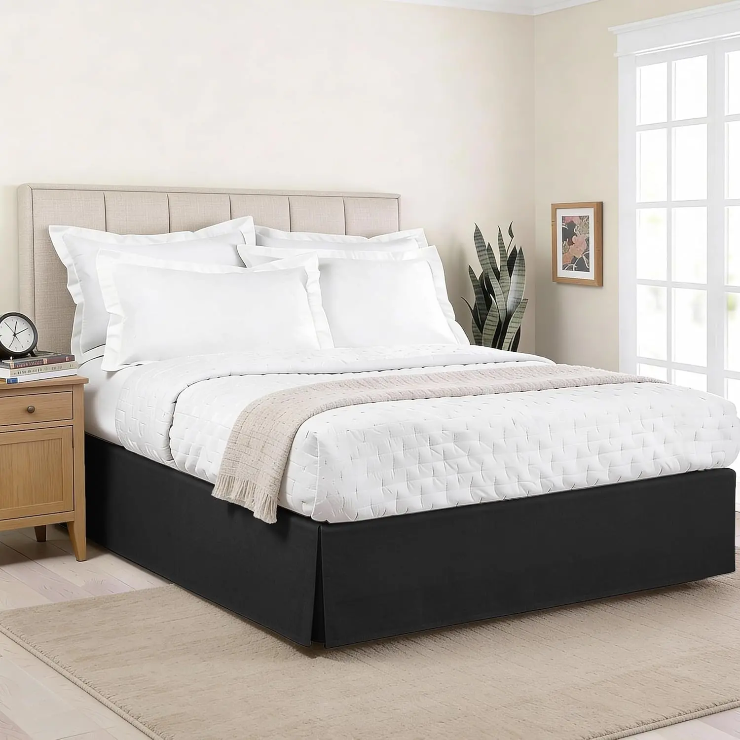 Luxury Hotel-Tailored Queen Size Bed Skirt, 14-Inch Drop, Box Pleats, Black